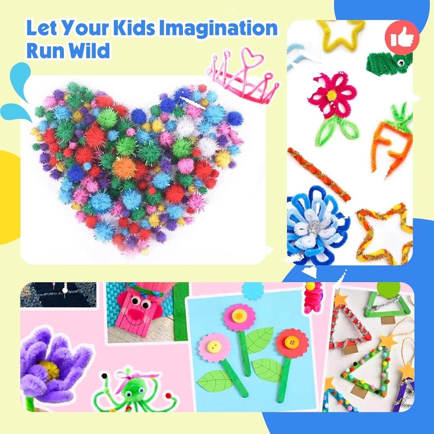 SMILESSKIDDO Kids Arts & Crafts Kit — 1000+ Pieces, Portable 3-Layer Storage Box, Gift for Ages 4-8