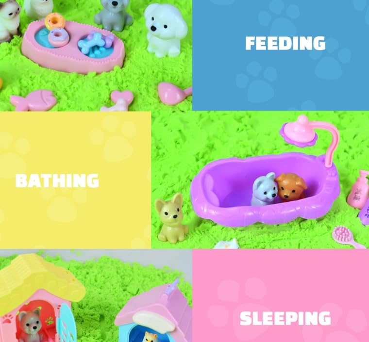 SMILESSKIDDO Sensory Bin: Cat & Dog Play Sand Kit with Green & Red Magic Sand