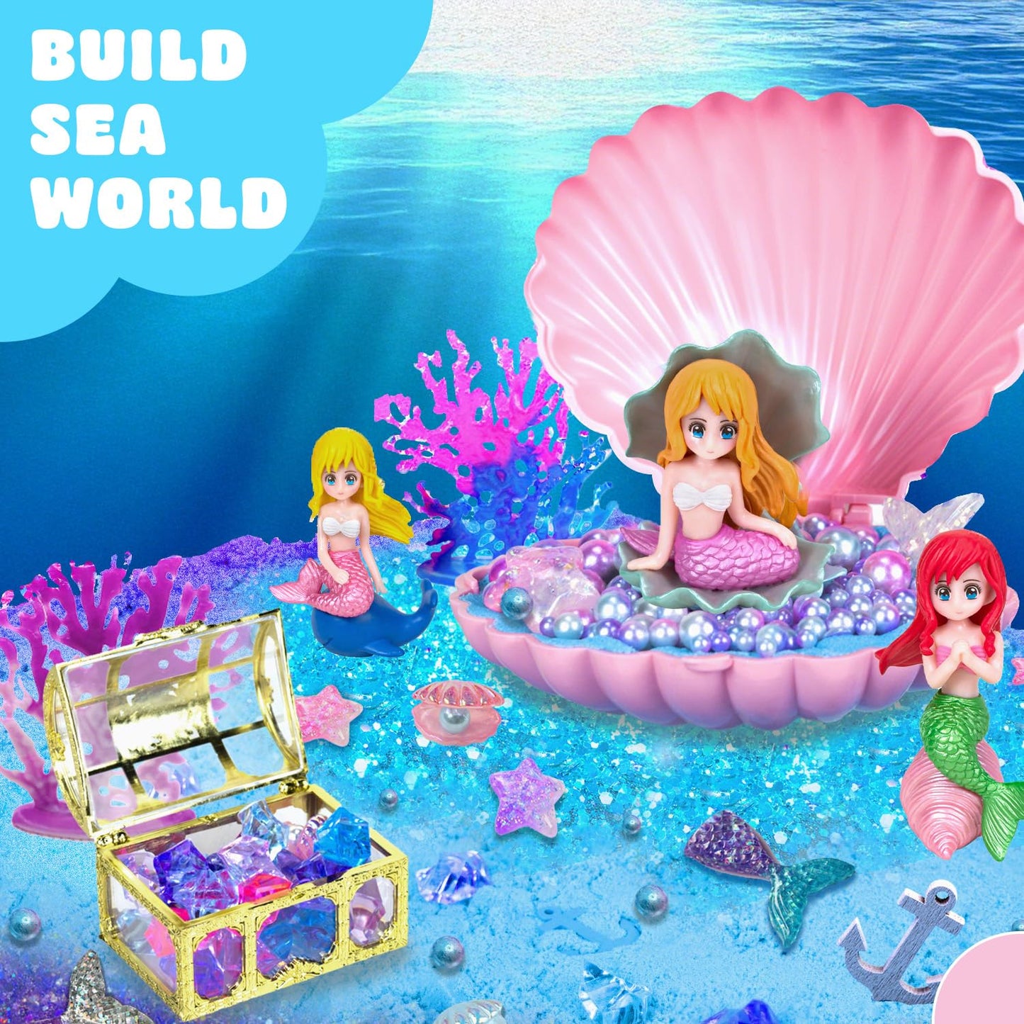 SMILESSKIDDO Ocean Sensory Bin Kit – Blue Sand & Mermaid Toys