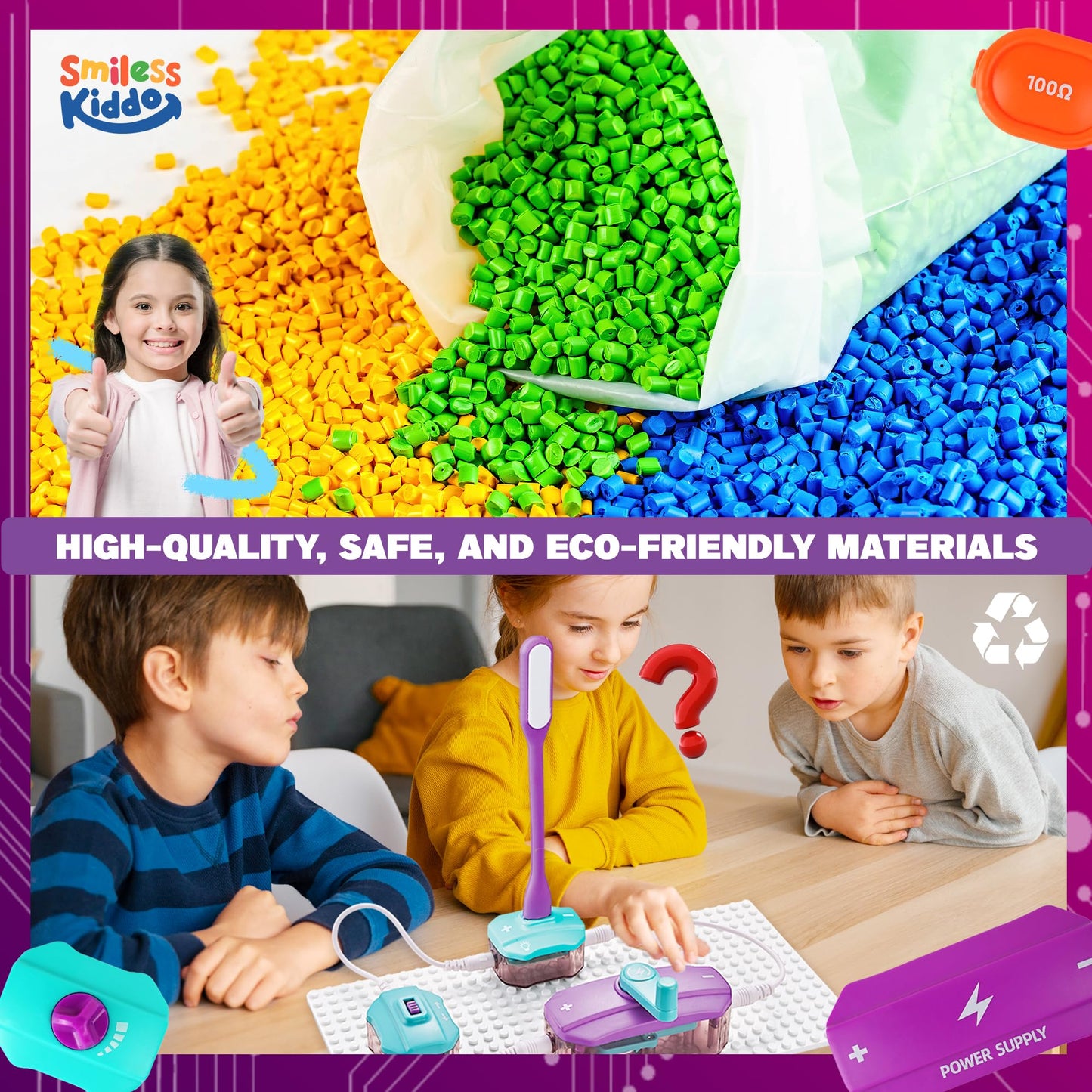 SMILESSKIDDO Circuit Board Kit for Kids – 45 Pcs, 100+ Projects