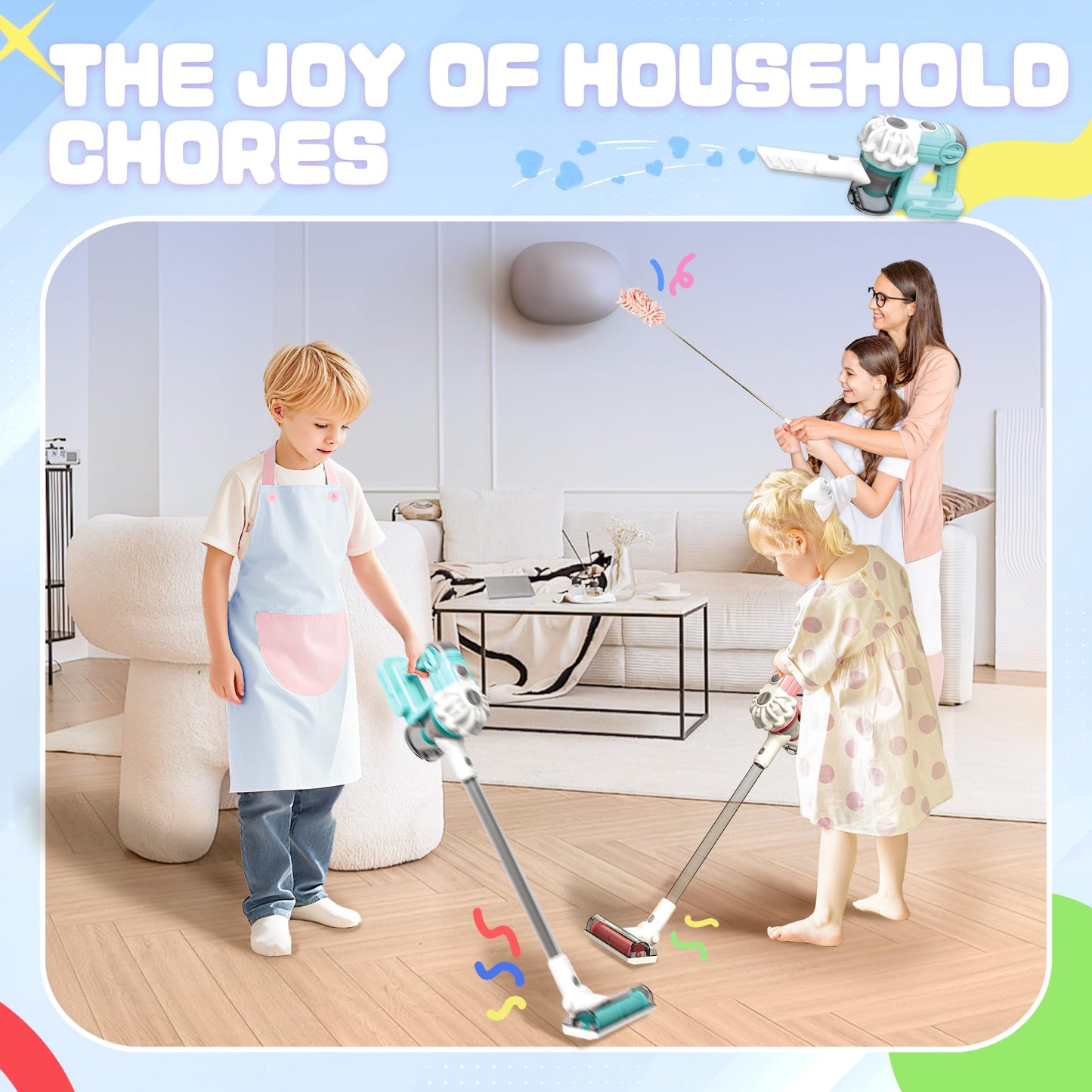 SMILESSKIDDO 3-in-1 Kids Vacuum with Real Suction | Toy Cleaning Set