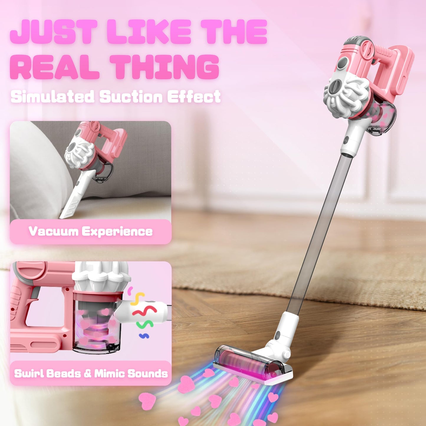 SMILESSKIDDO Kids Vacuum: 3-in-1 Real-Suction Toy with Apron & Accessories