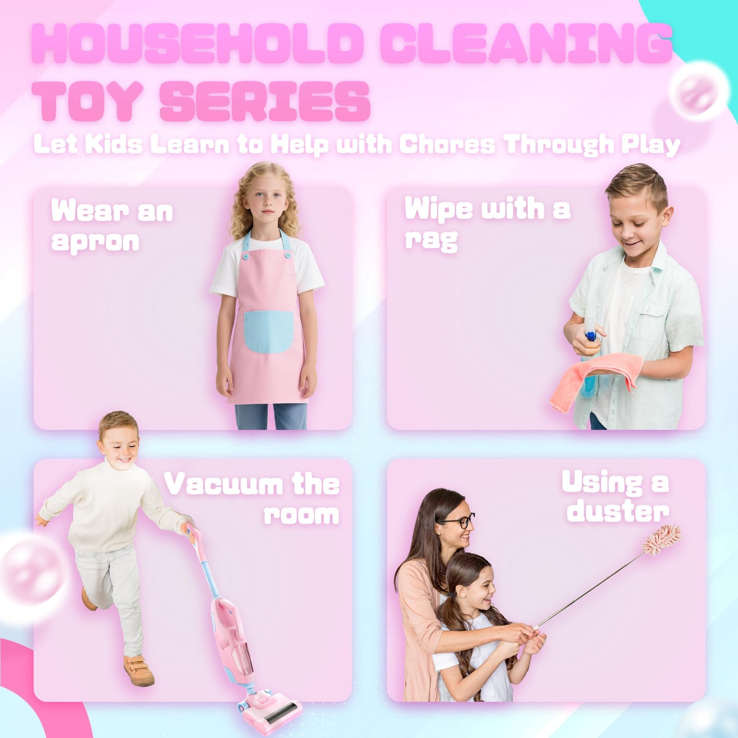 SMILESSKIDDO Kids Vacuum Toy – 2 Nozzles, 5 Accessories, Ball Popping Action