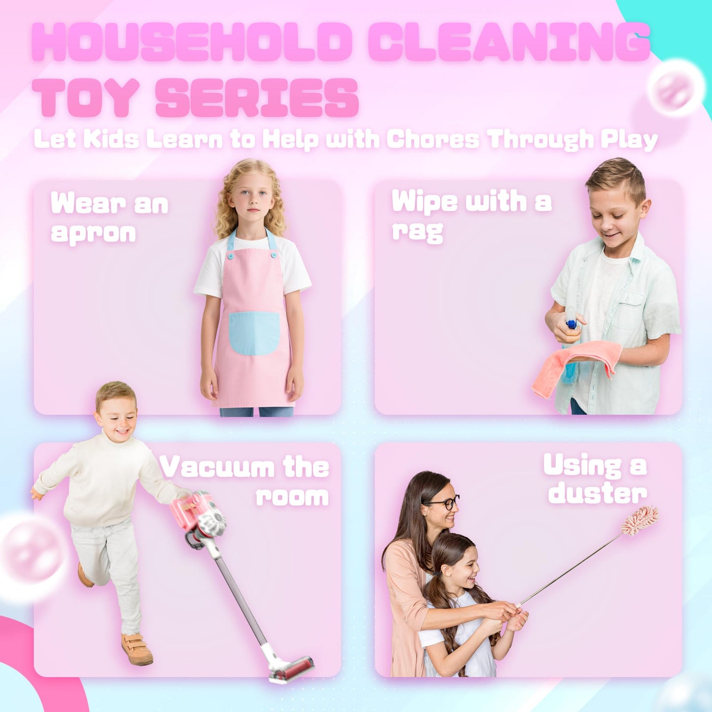 SMILESSKIDDO Kids Vacuum: 3-in-1 Real-Suction Toy with Apron & Accessories