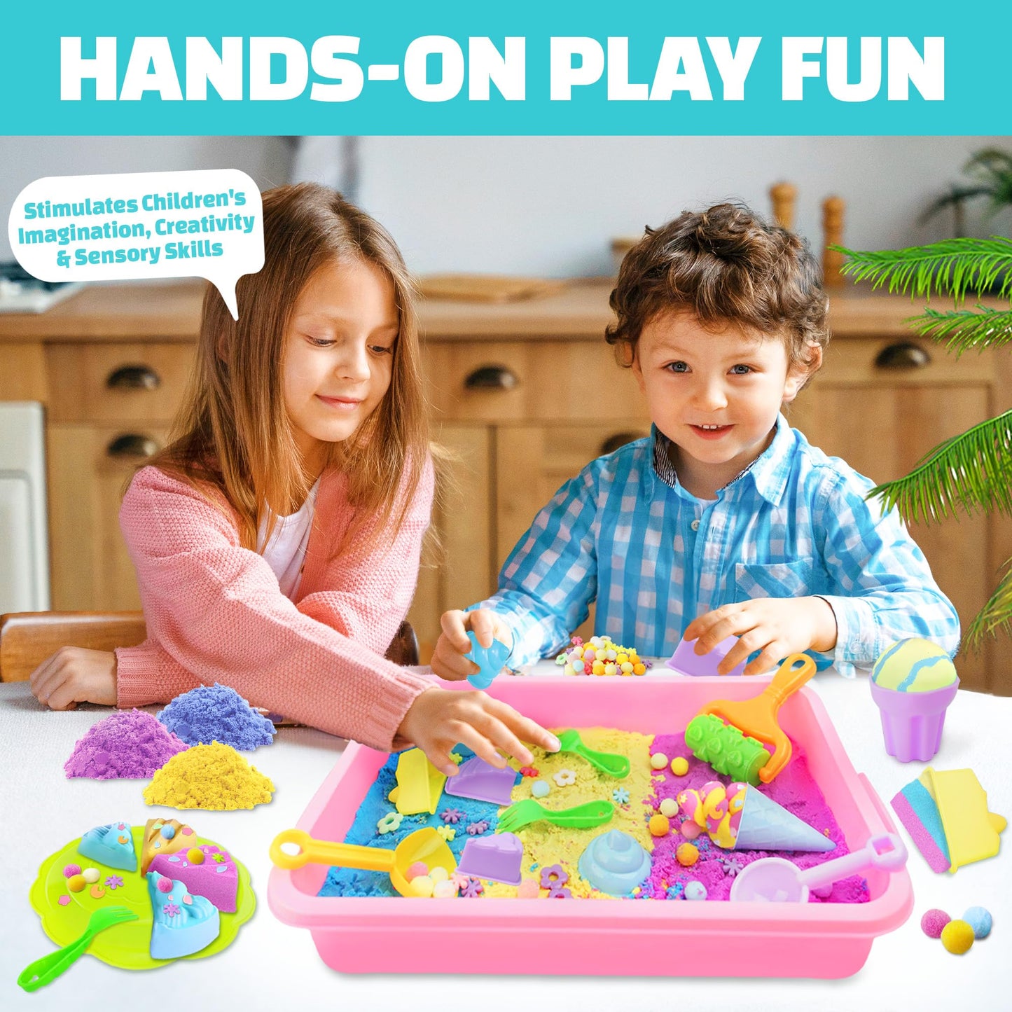 SMILESSKIDDO Sensory Bin: Baking & Ice Cream Kit with 3.3 lb Play Sand