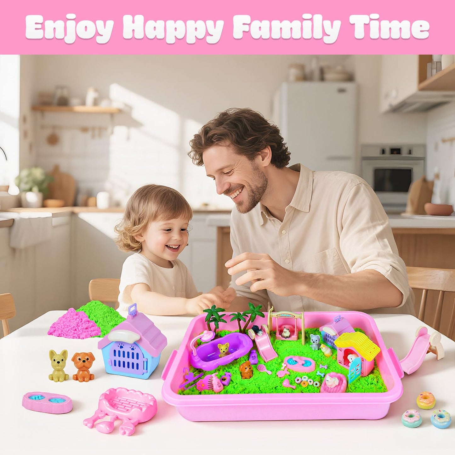 SMILESSKIDDO Sensory Bin: Cat & Dog Play Sand Kit with Green & Red Magic Sand