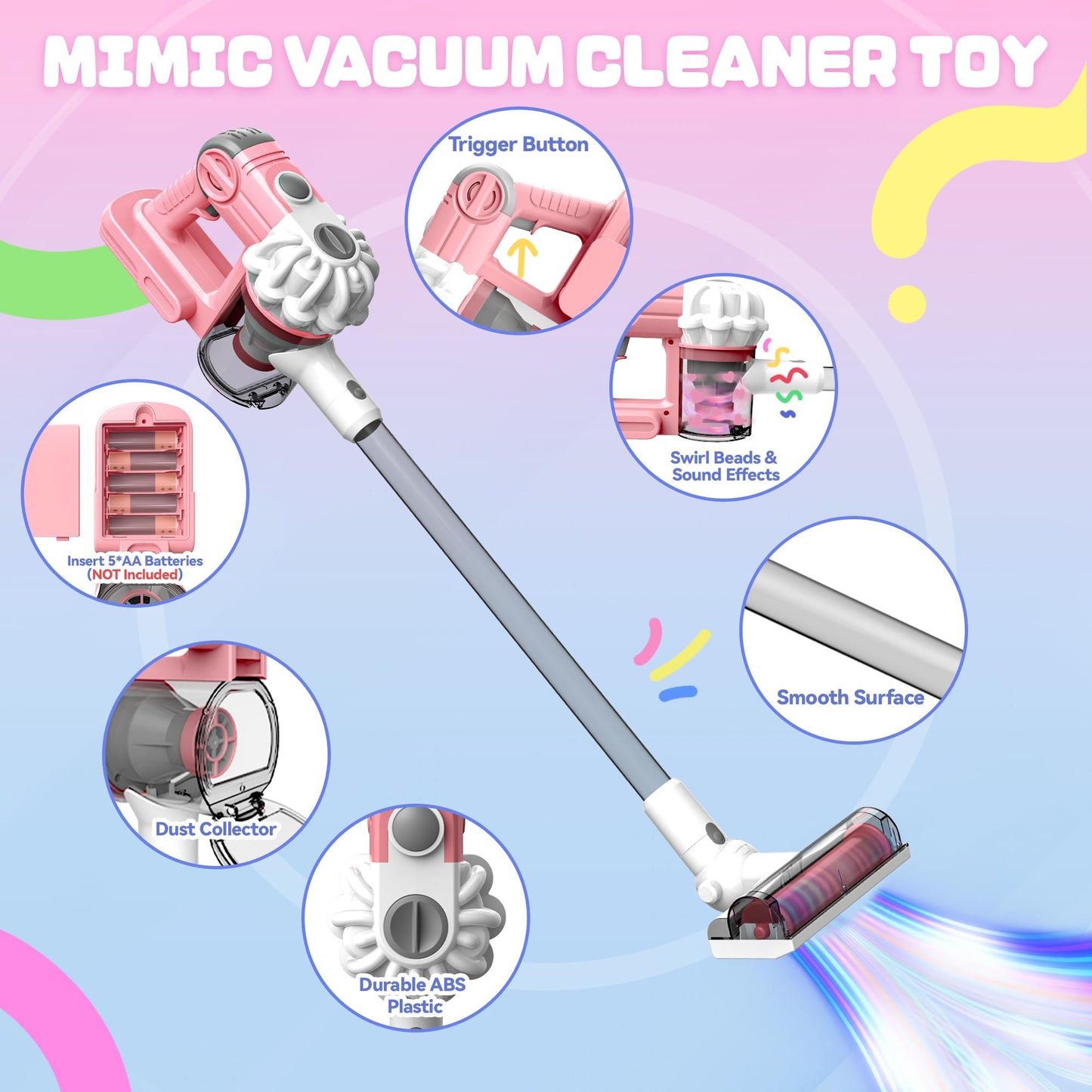 SMILESSKIDDO Kids Vacuum: 3-in-1 Real-Suction Toy with Apron & Accessories