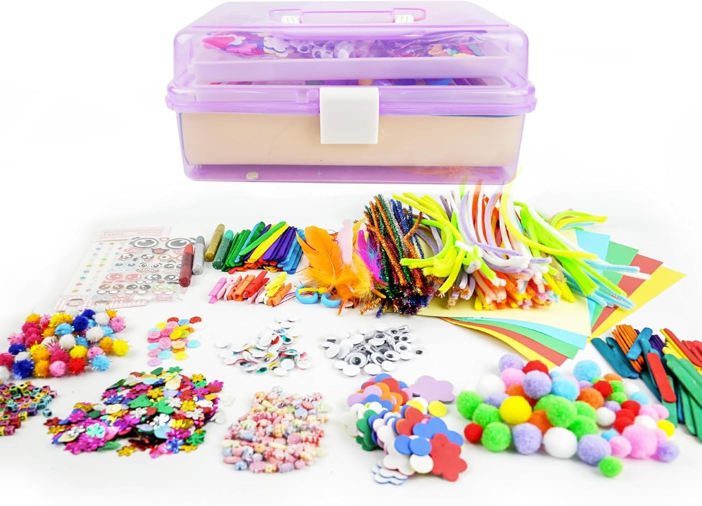 SMILESSKIDDO Kids Arts & Crafts Kit — 1000+ Pieces, Portable 3-Layer Storage Box, Gift for Ages 4-8