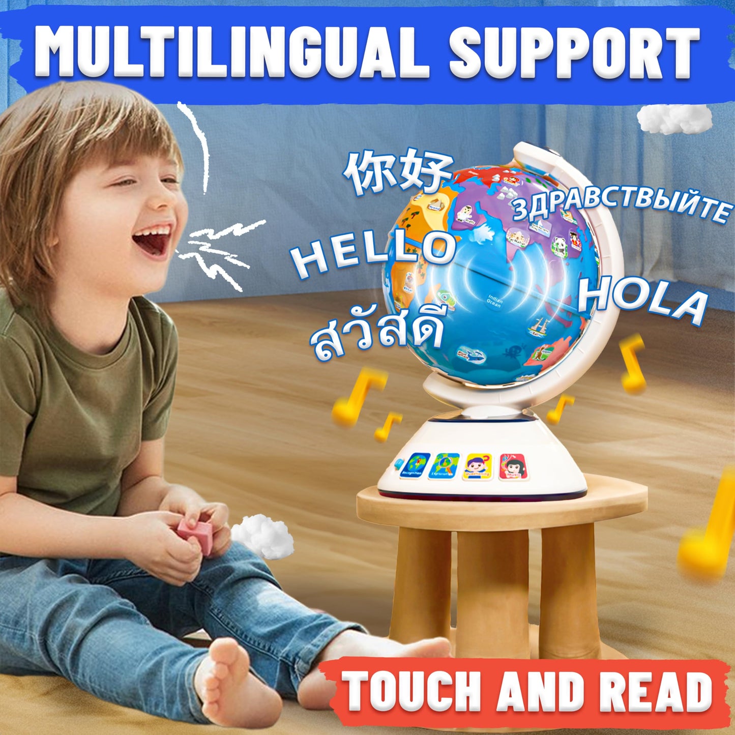 SMILESSKIDDO Globe for Kids – Interactive Learning Globe with Dynamic Lighting & Music for 2–3 Year Olds
