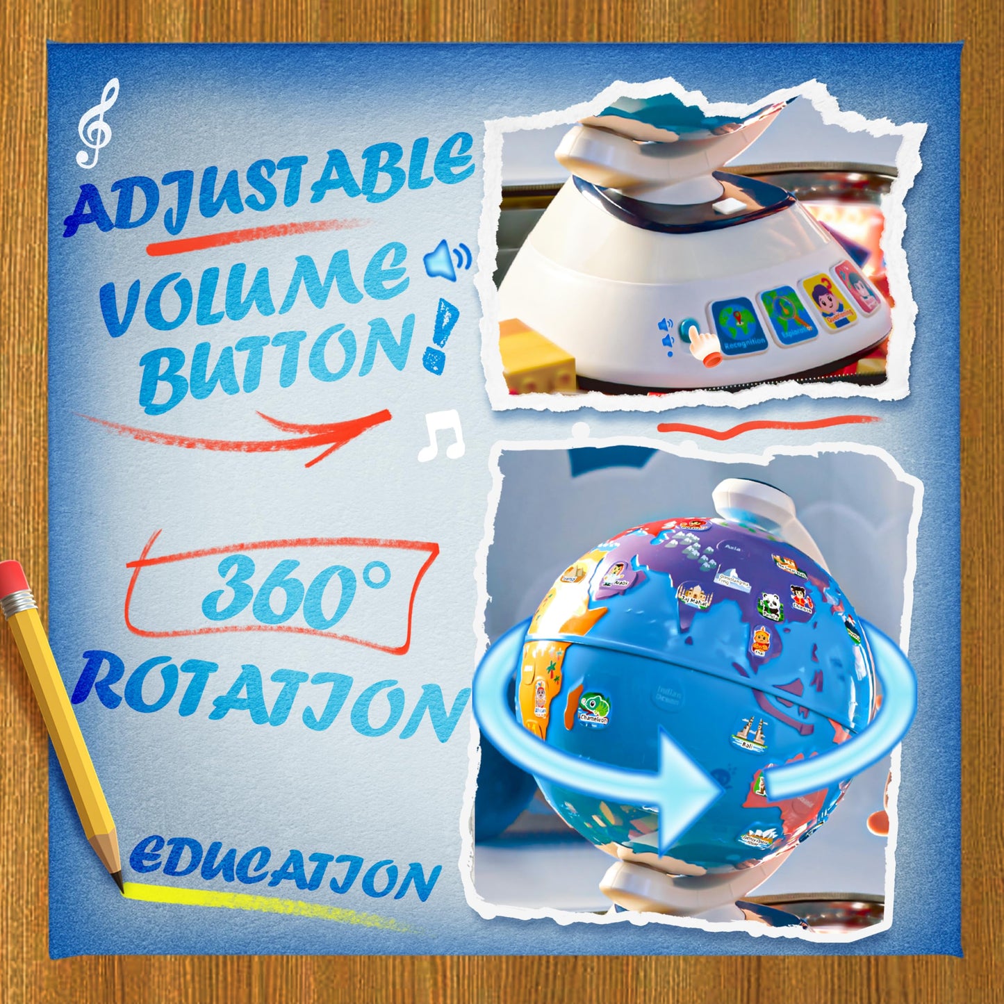 SMILESSKIDDO Globe for Kids – Interactive Learning Globe with Dynamic Lighting & Music for 2–3 Year Olds