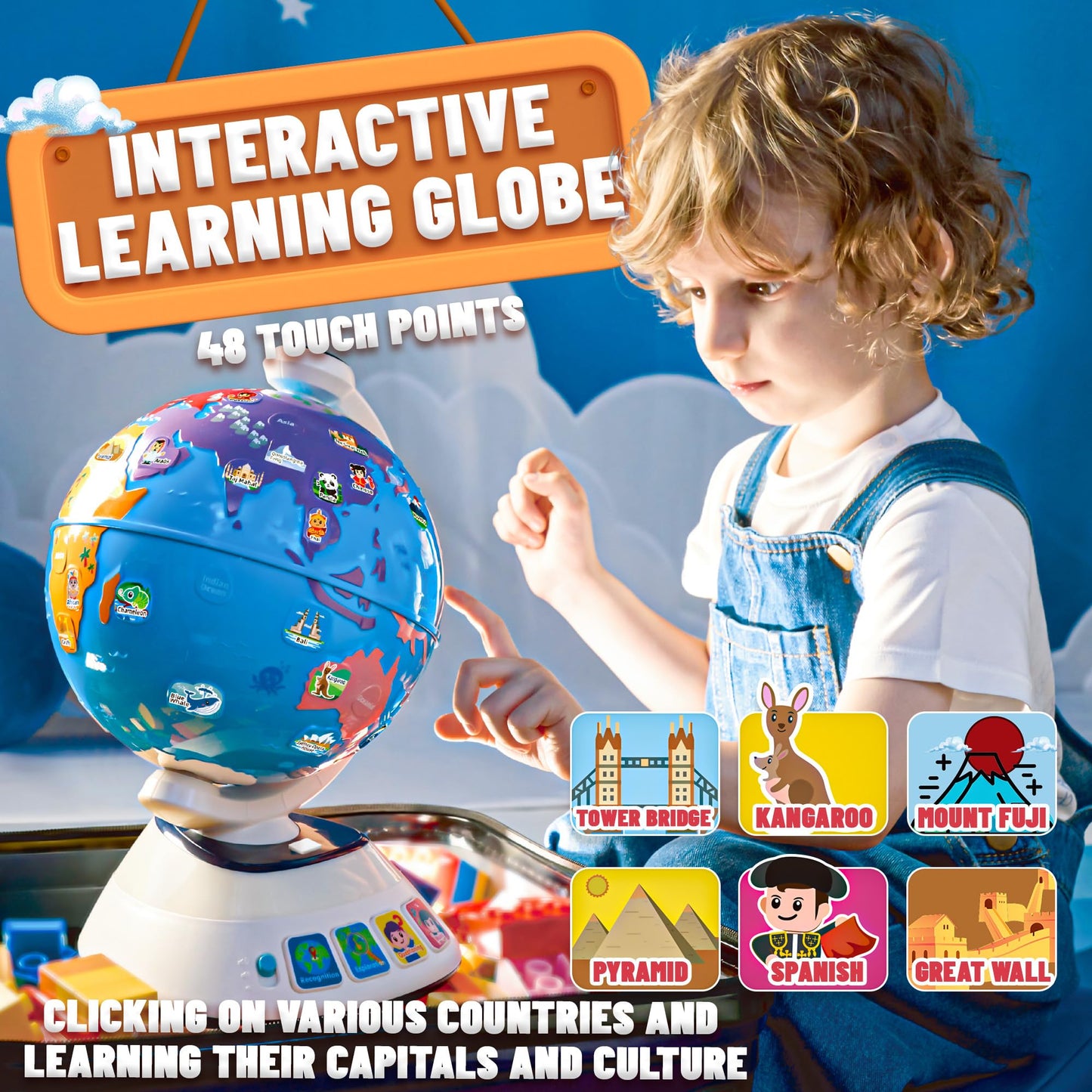 SMILESSKIDDO Globe for Kids – Interactive Learning Globe with Dynamic Lighting & Music for 2–3 Year Olds