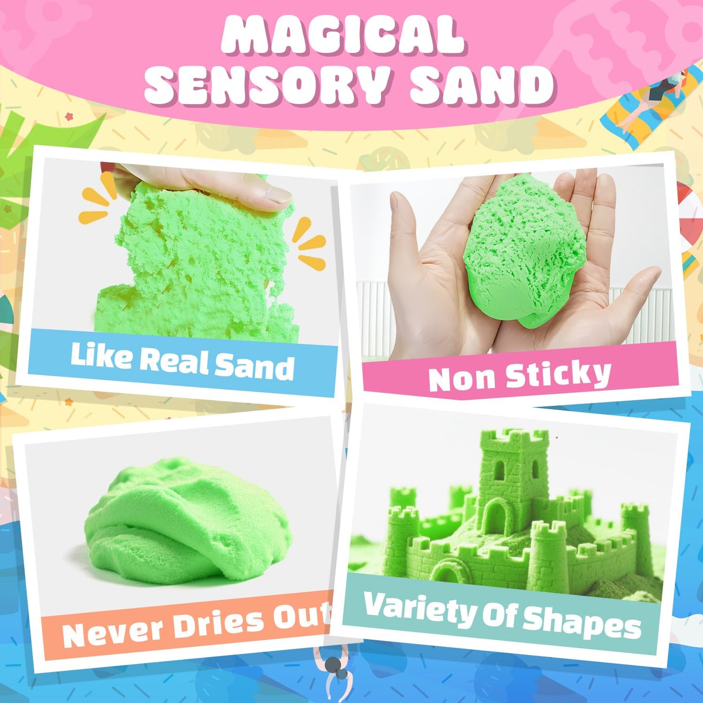 SMILESSKIDDO Sensory Bin: Cat & Dog Play Sand Kit with Green & Red Magic Sand