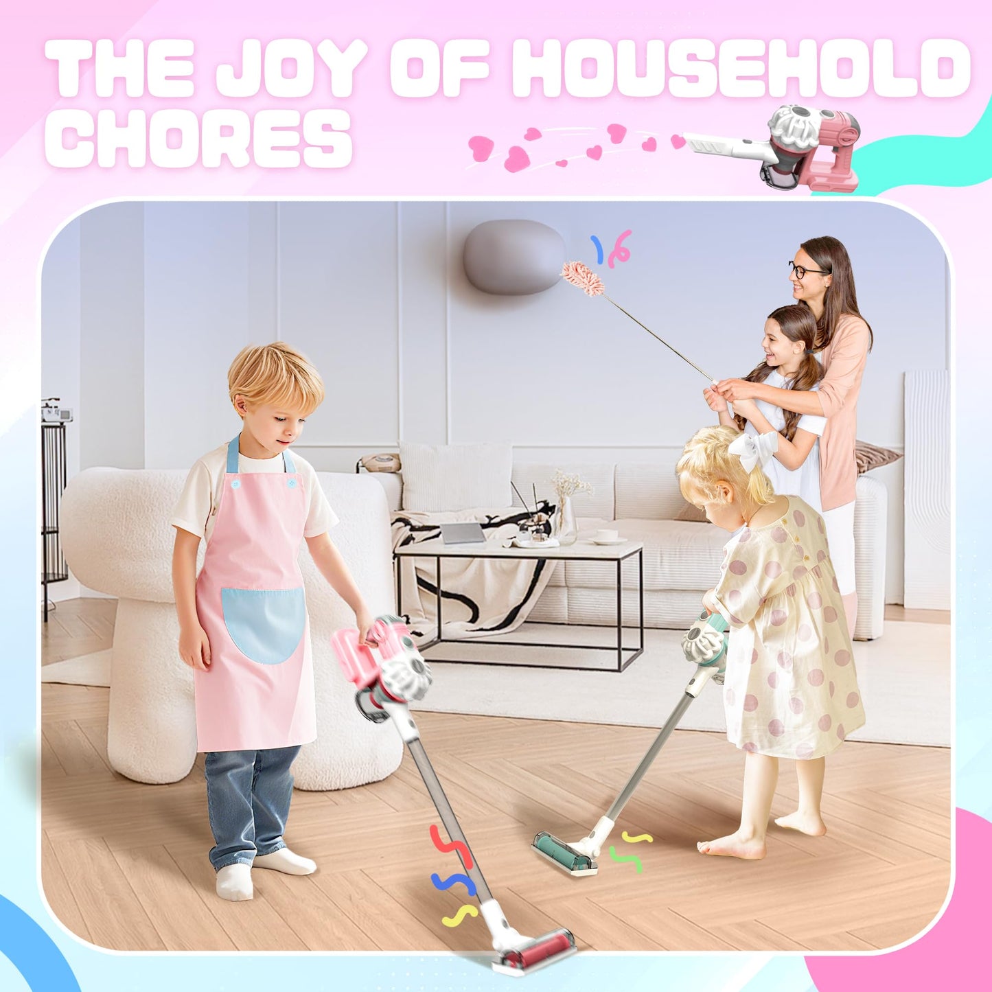 SMILESSKIDDO Kids Vacuum: 3-in-1 Real-Suction Toy with Apron & Accessories