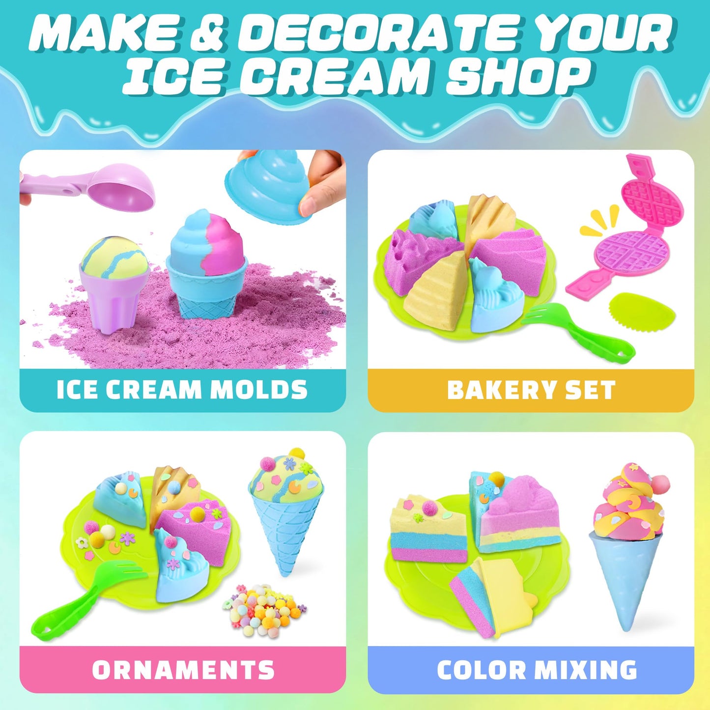 SMILESSKIDDO Sensory Bin: Baking & Ice Cream Kit with 3.3 lb Play Sand
