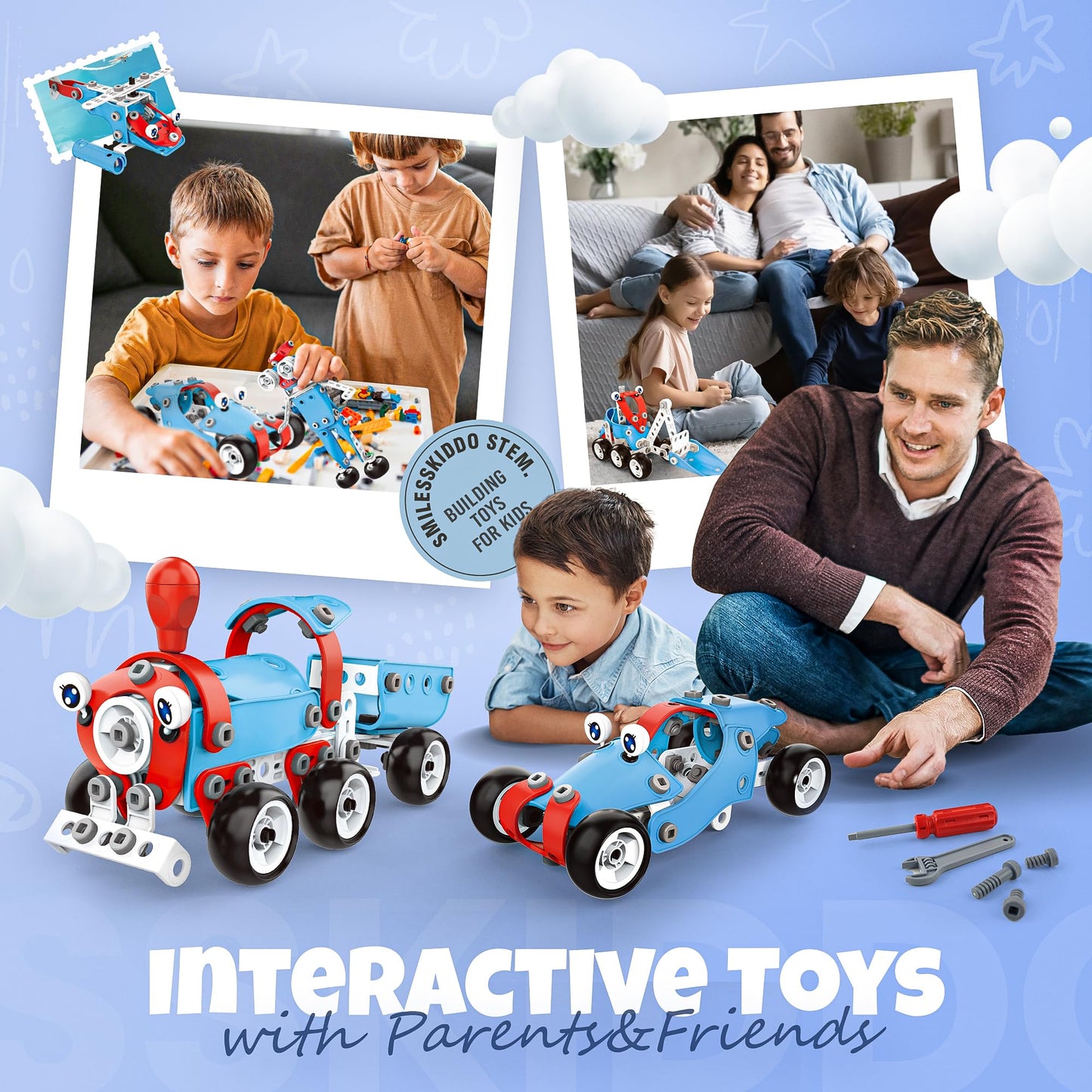 SMILESSKIDDO STEM Kits: 6-in-1 142-Piece Educational Building Blocks for Kids 5+