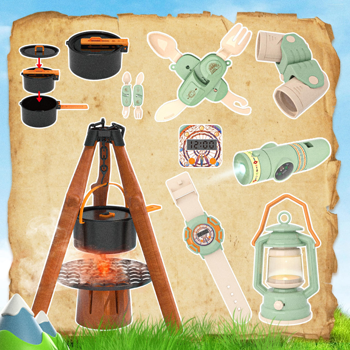 SMILESSKIDDO 41-Piece Kids Camping Set with Pop-Up Tent – Indoor & Outdoor Pretend Play