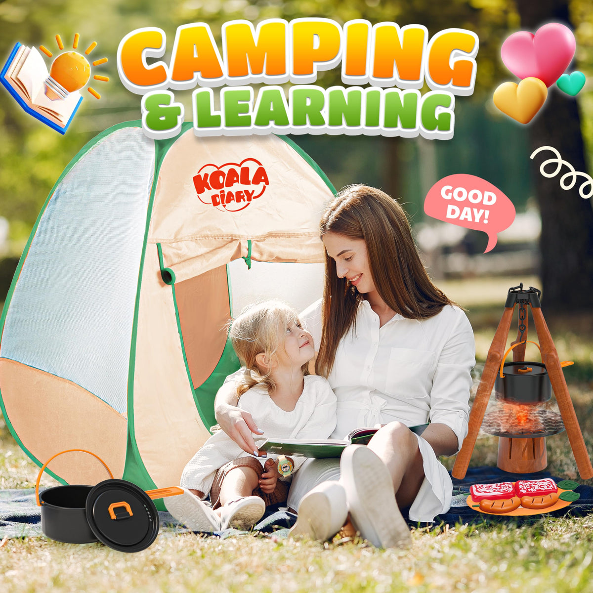 SMILESSKIDDO 41-Piece Kids Camping Set with Pop-Up Tent – Indoor & Outdoor Pretend Play