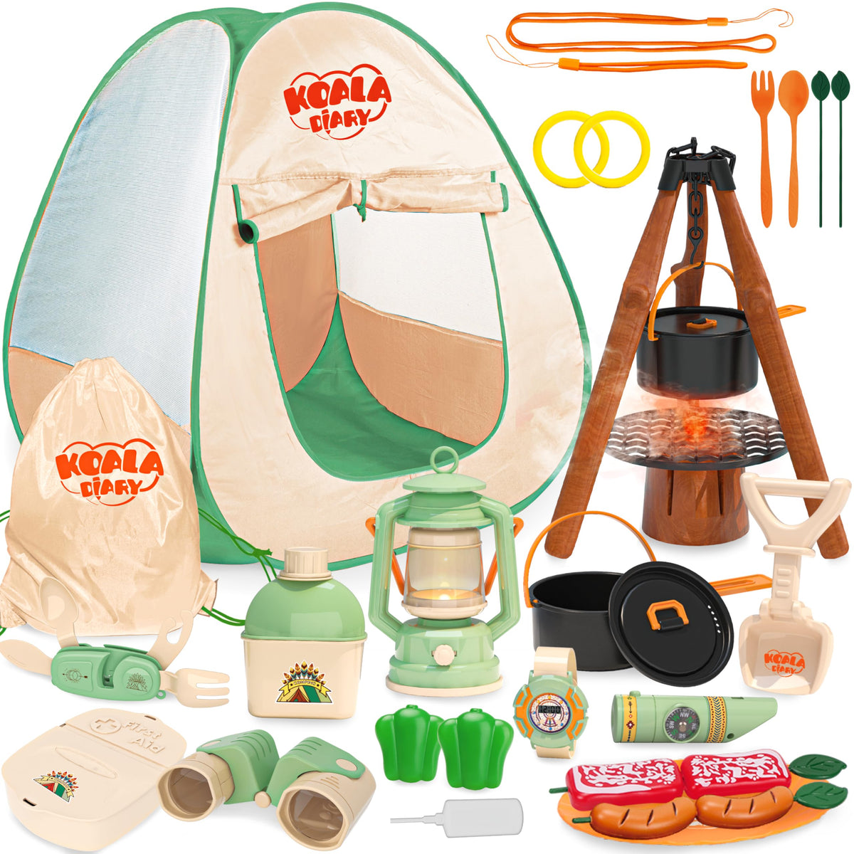 SMILESSKIDDO 41-Piece Kids Camping Set with Pop-Up Tent – Indoor & Outdoor Pretend Play