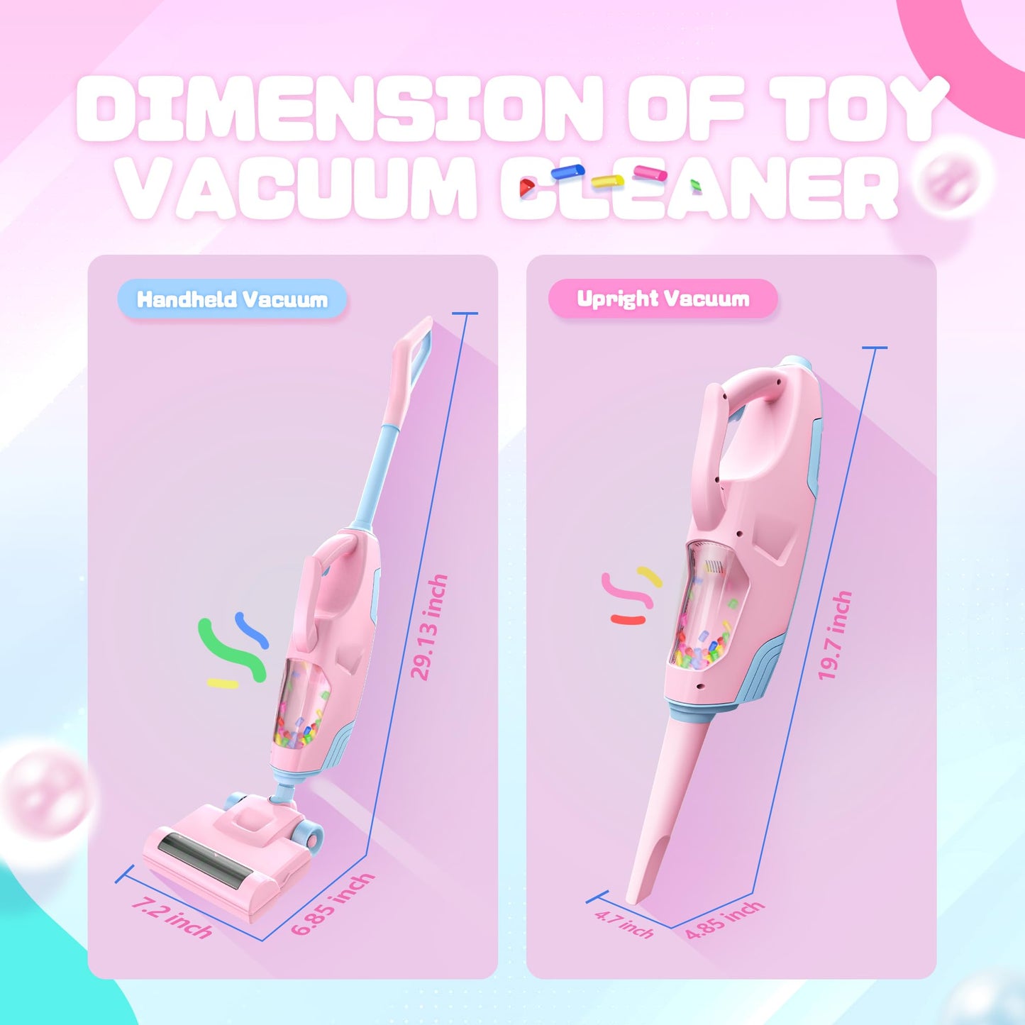 SMILESSKIDDO Kids Vacuum Toy Pink - 2-Nozzle Pretend Cleaning