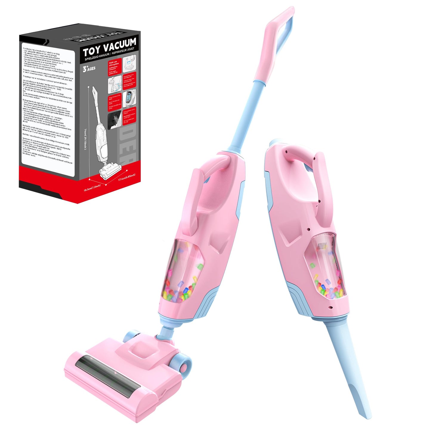 SMILESSKIDDO Kids Vacuum Toy Pink - 2-Nozzle Pretend Cleaning