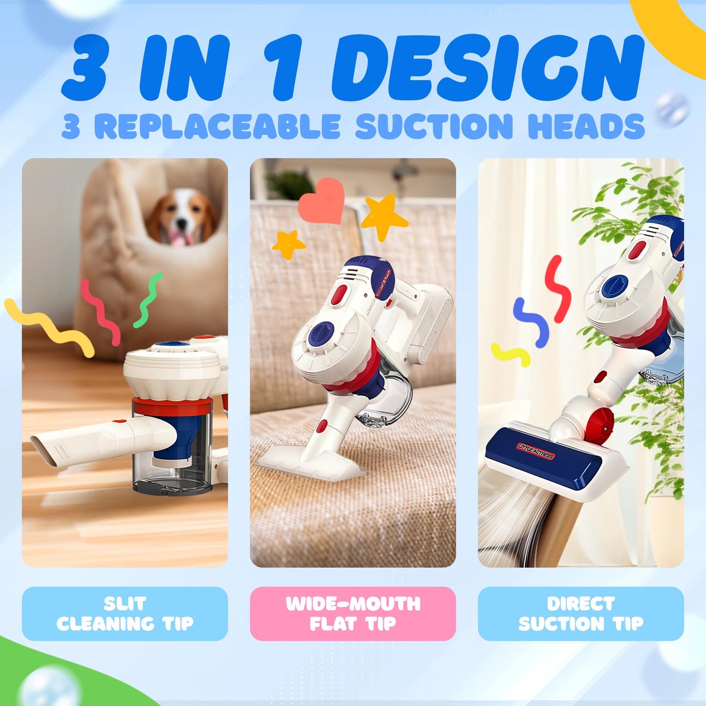 SMILESSKIDDO Kids Vacuum That Really Works – 3-In-1 Suction Toy for Toddlers