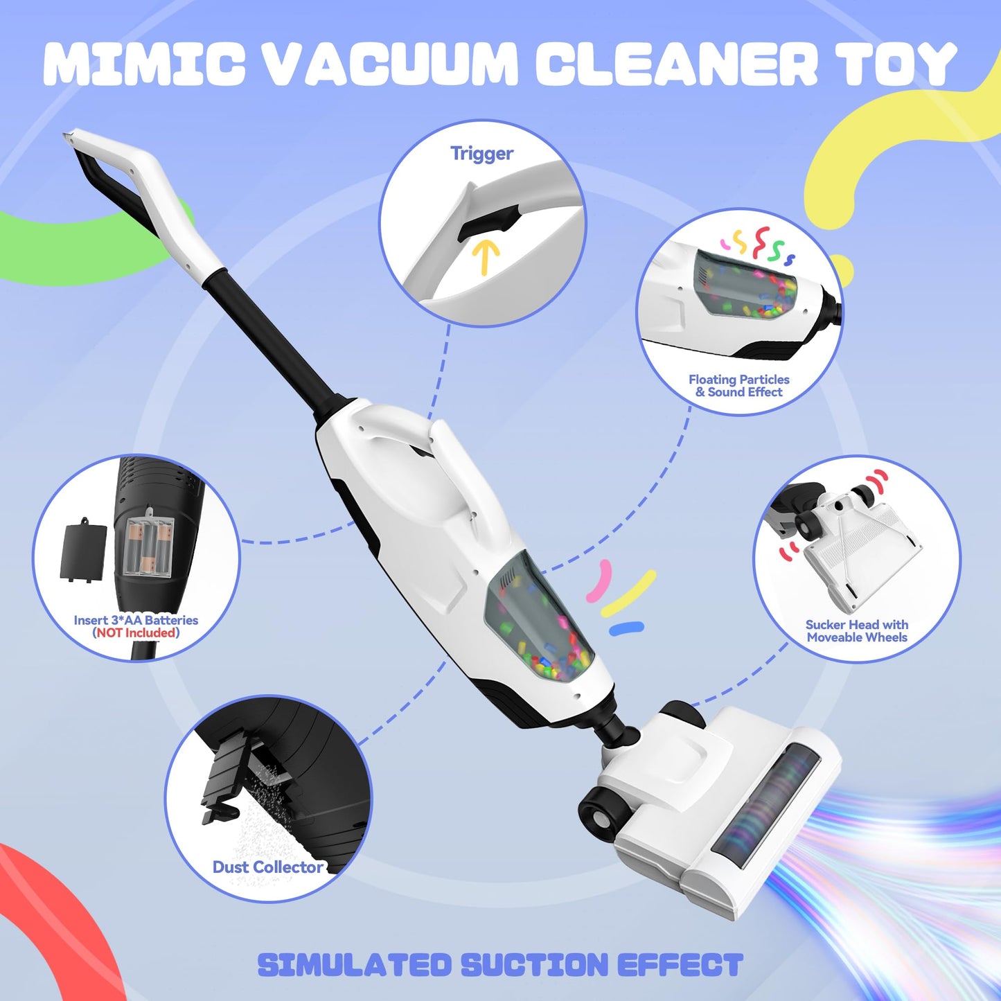 SMILESSKIDDO Kids Vacuum – Cordless Toy Vacuum with 2 Nozzles, Realistic Sounds & Ball Popping