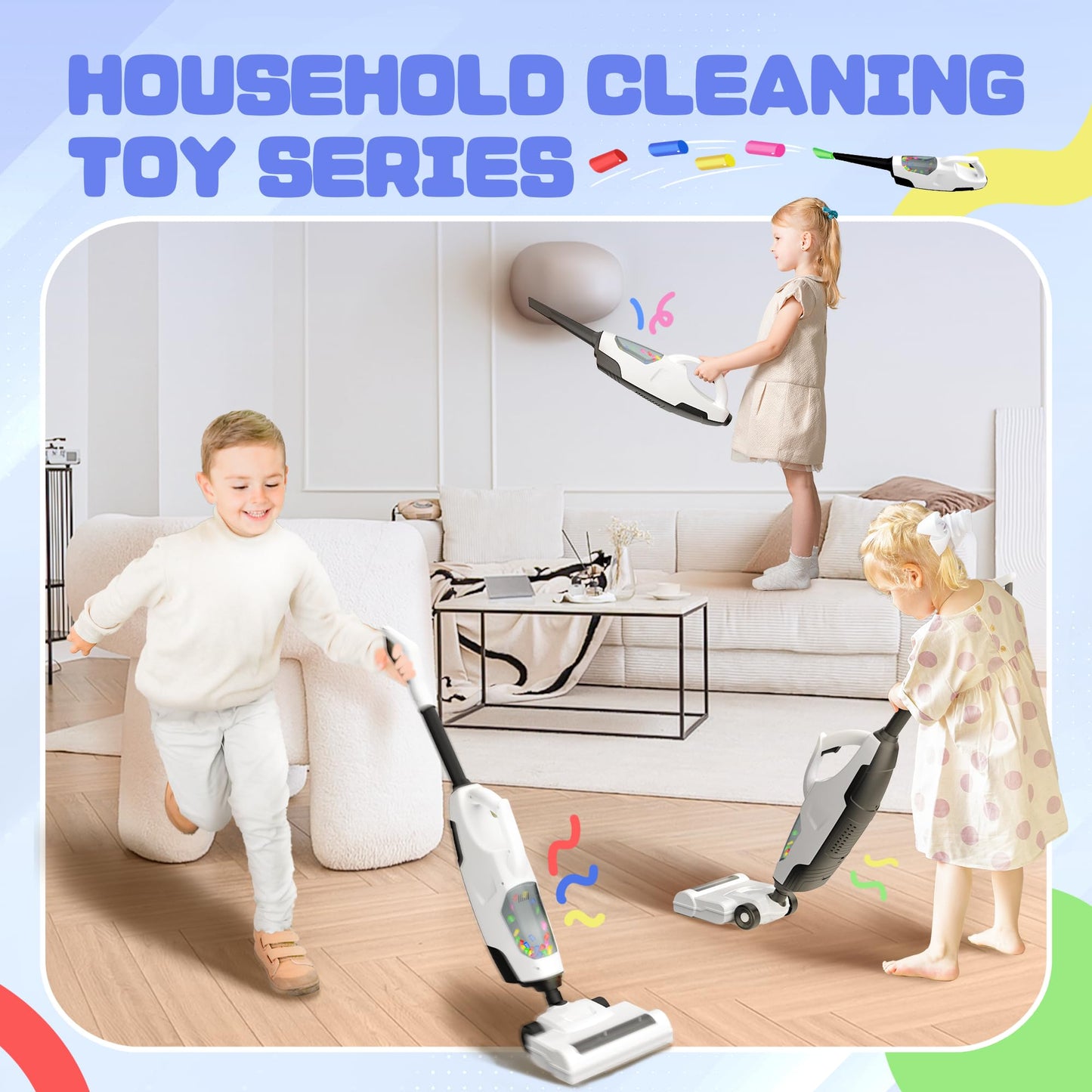 SMILESSKIDDO Kids Vacuum – Cordless Toy Vacuum with 2 Nozzles, Realistic Sounds & Ball Popping