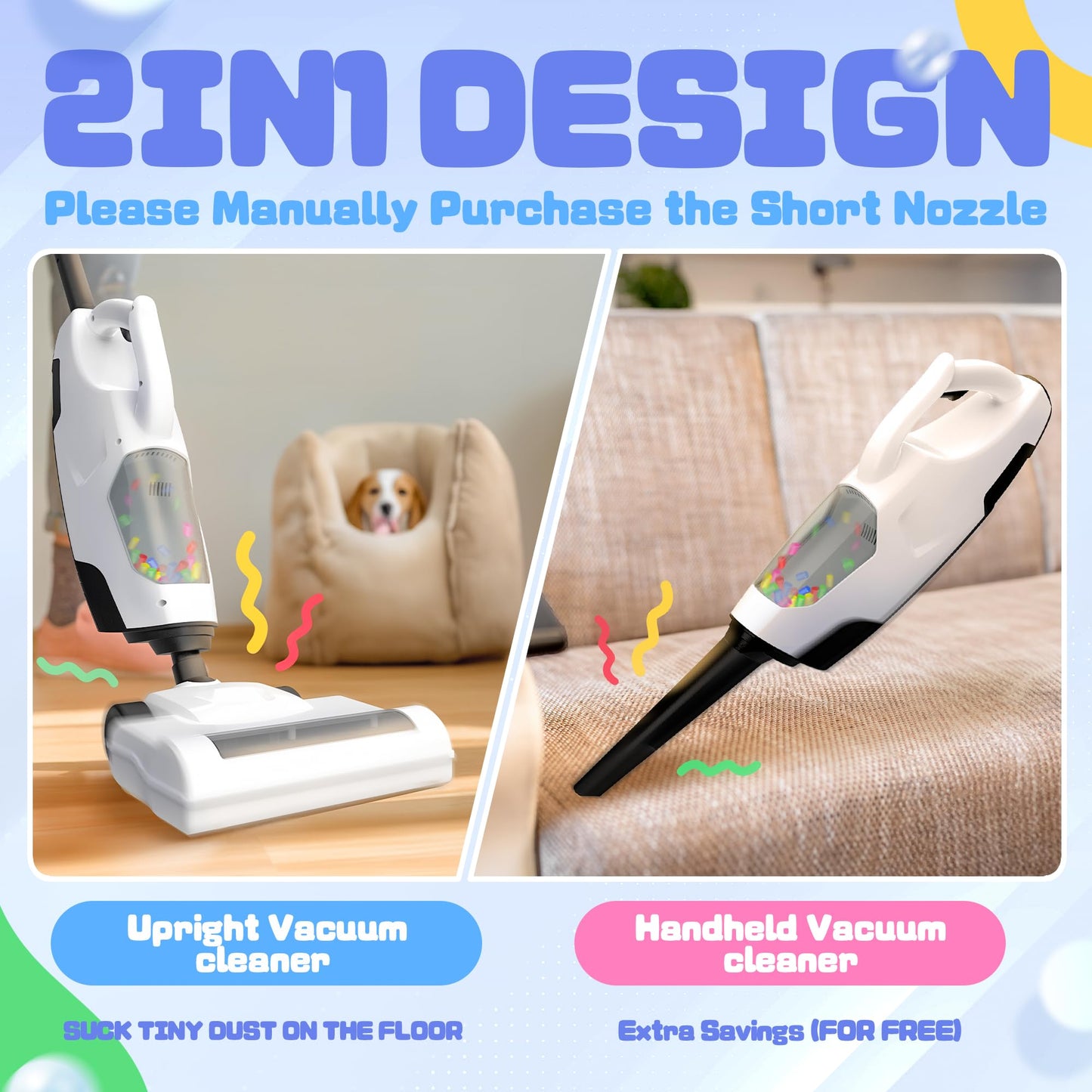 SMILESSKIDDO Kids Vacuum – Cordless Toy Vacuum with 2 Nozzles, Realistic Sounds & Ball Popping