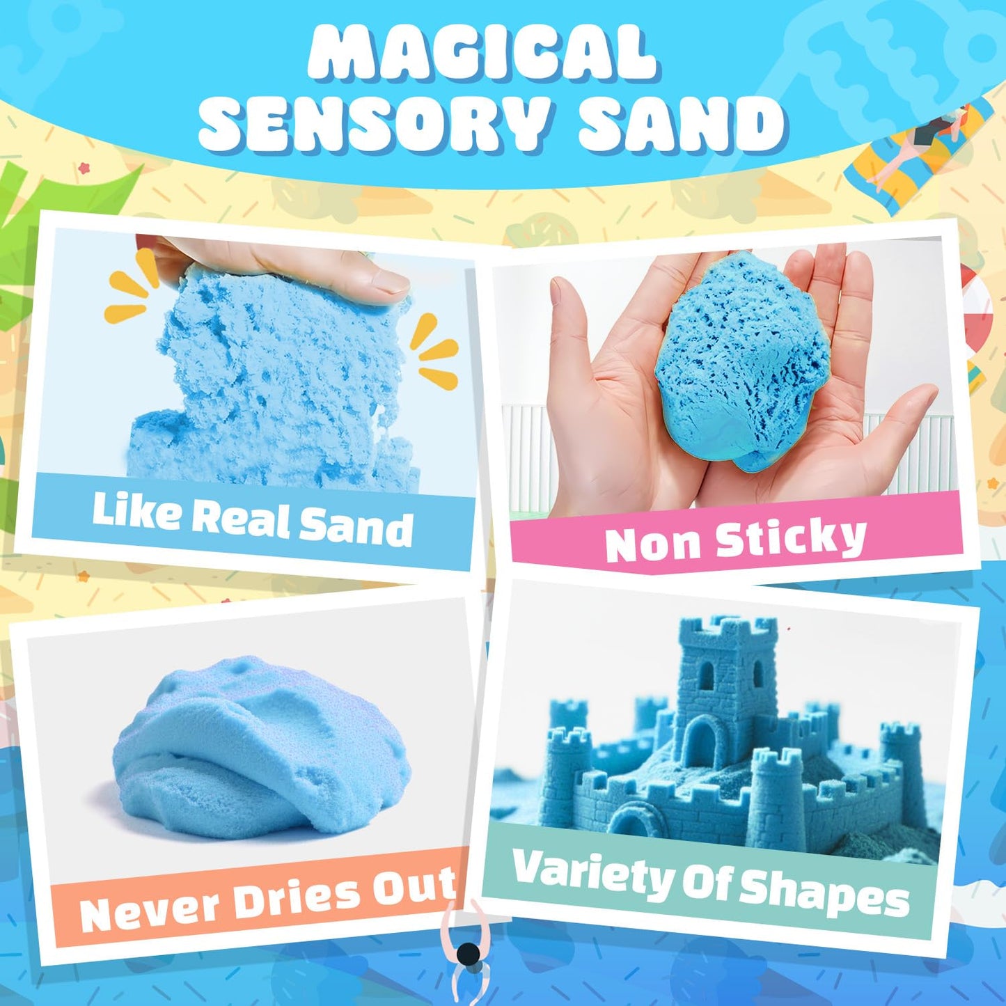 SMILESSKIDDO Ocean Sensory Bin Kit – Blue Sand & Mermaid Toys
