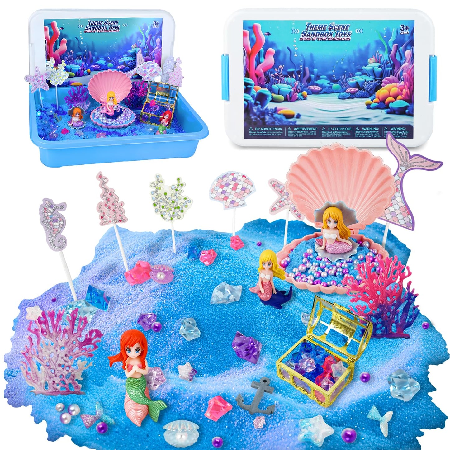 SMILESSKIDDO Ocean Sensory Bin Kit – Blue Sand & Mermaid Toys
