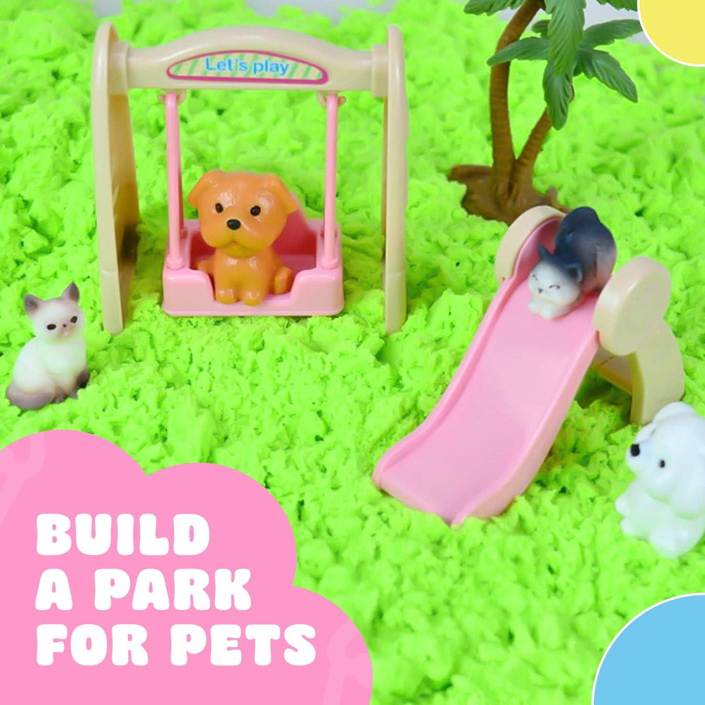 SMILESSKIDDO Sensory Bin: Cat & Dog Play Sand Kit with Green & Red Magic Sand
