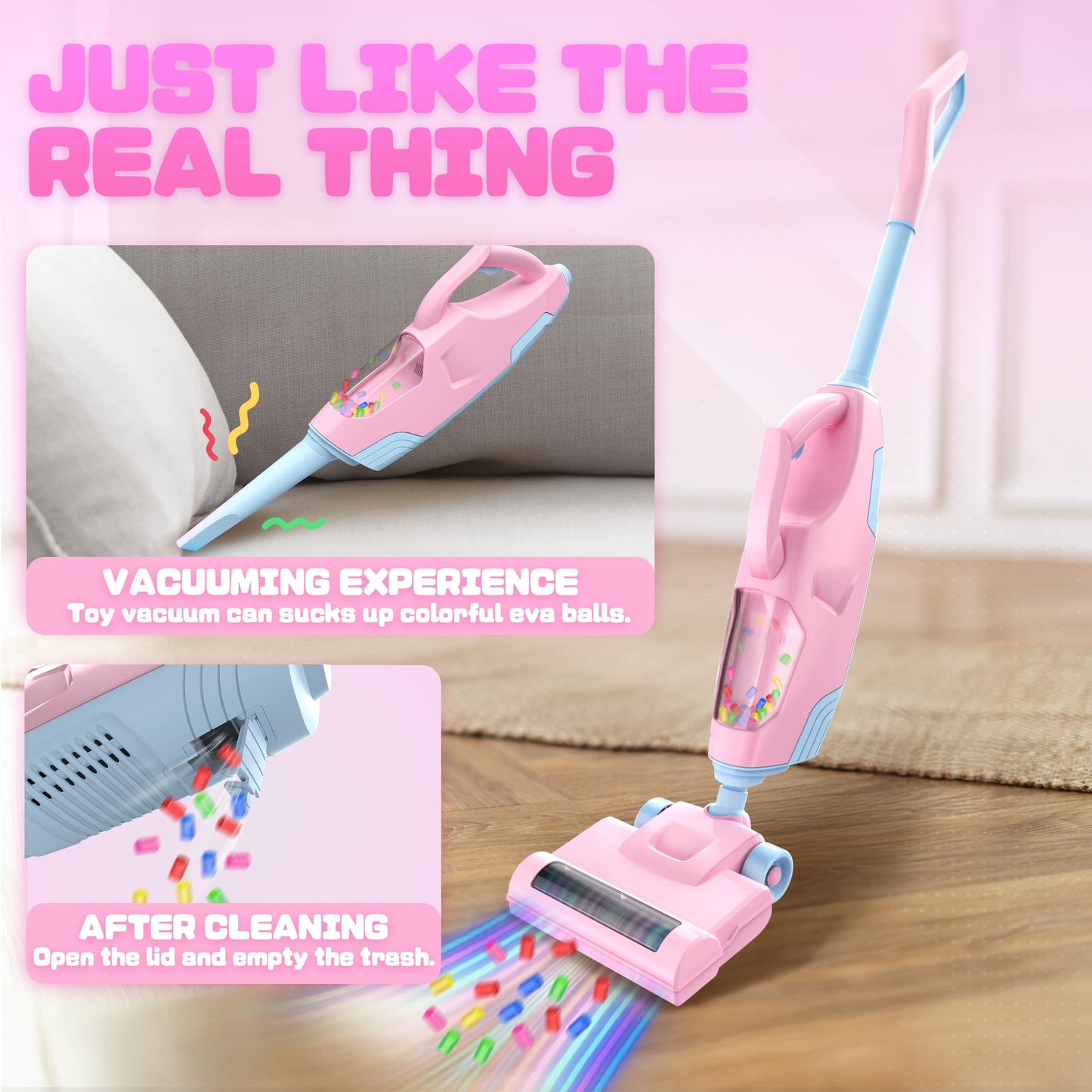 SMILESSKIDDO Kids Vacuum Toy – 2 Nozzles, 5 Accessories, Ball Popping Action