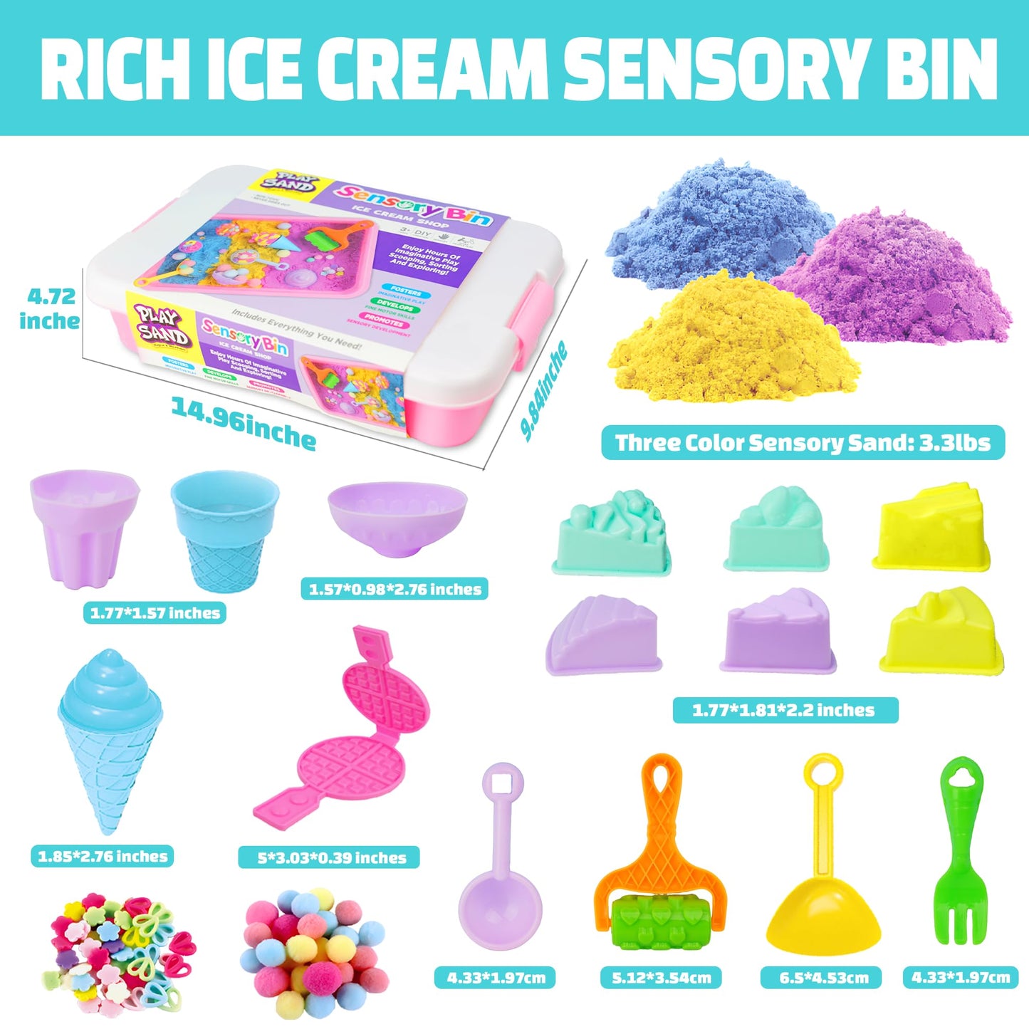 SMILESSKIDDO Sensory Bin: Baking & Ice Cream Kit with 3.3 lb Play Sand