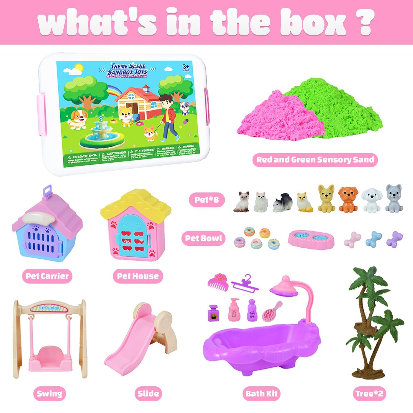 SMILESSKIDDO Sensory Bin: Cat & Dog Play Sand Kit with Green & Red Magic Sand