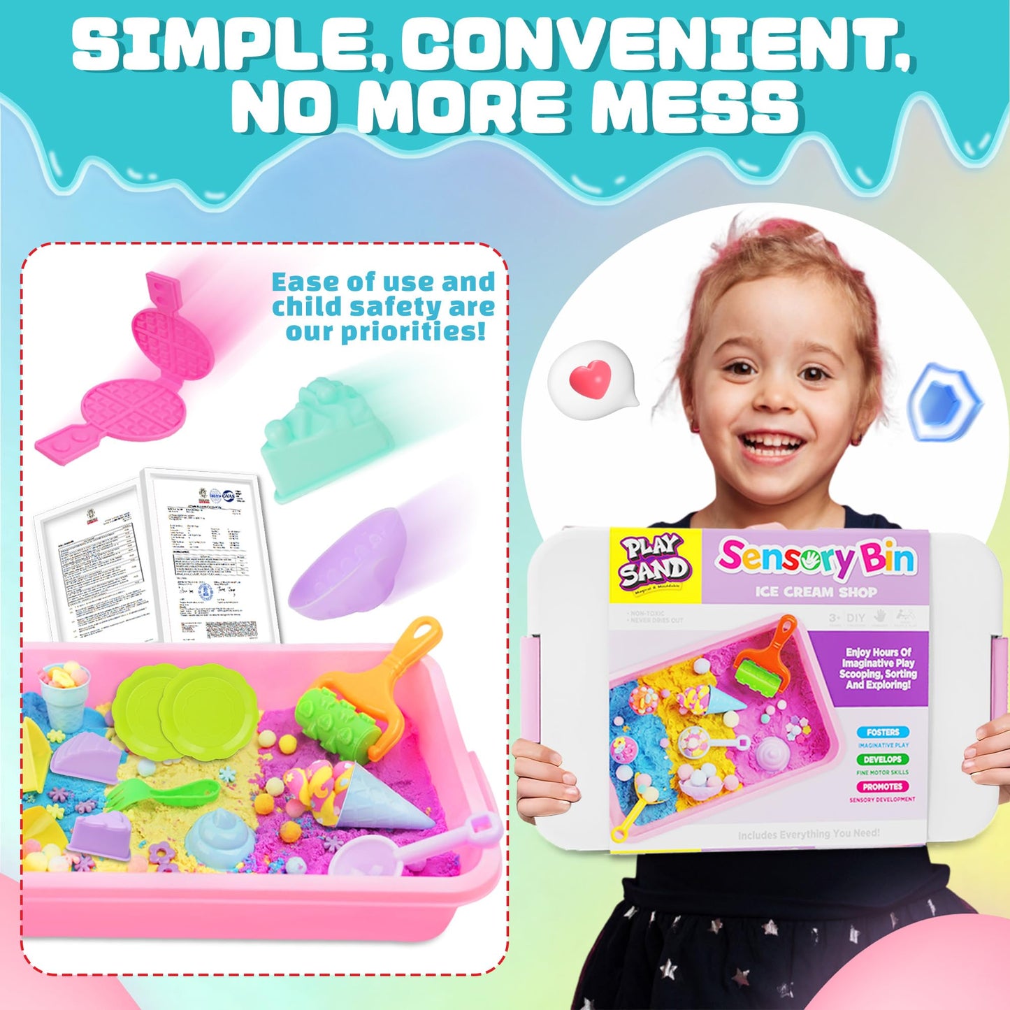 SMILESSKIDDO Sensory Bin: Baking & Ice Cream Kit with 3.3 lb Play Sand