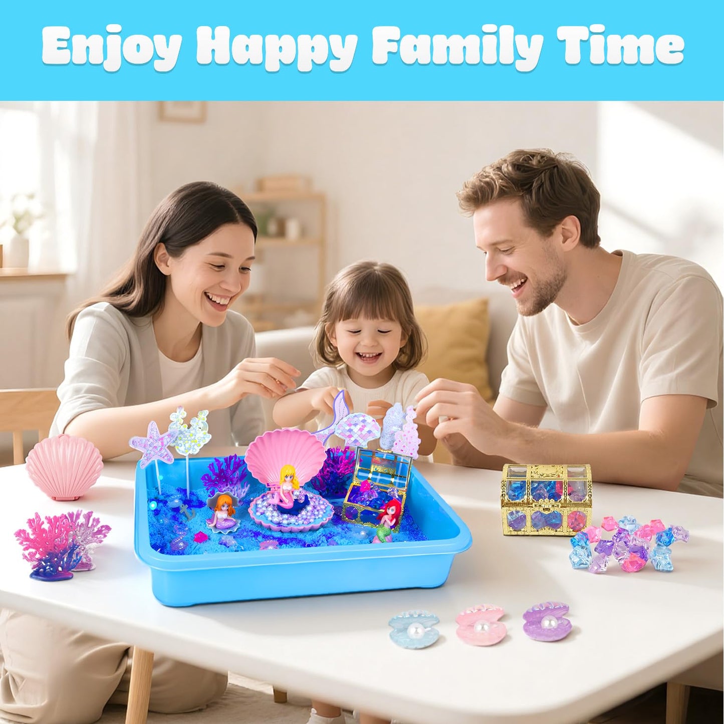 SMILESSKIDDO Ocean Sensory Bin Kit – Blue Sand & Mermaid Toys