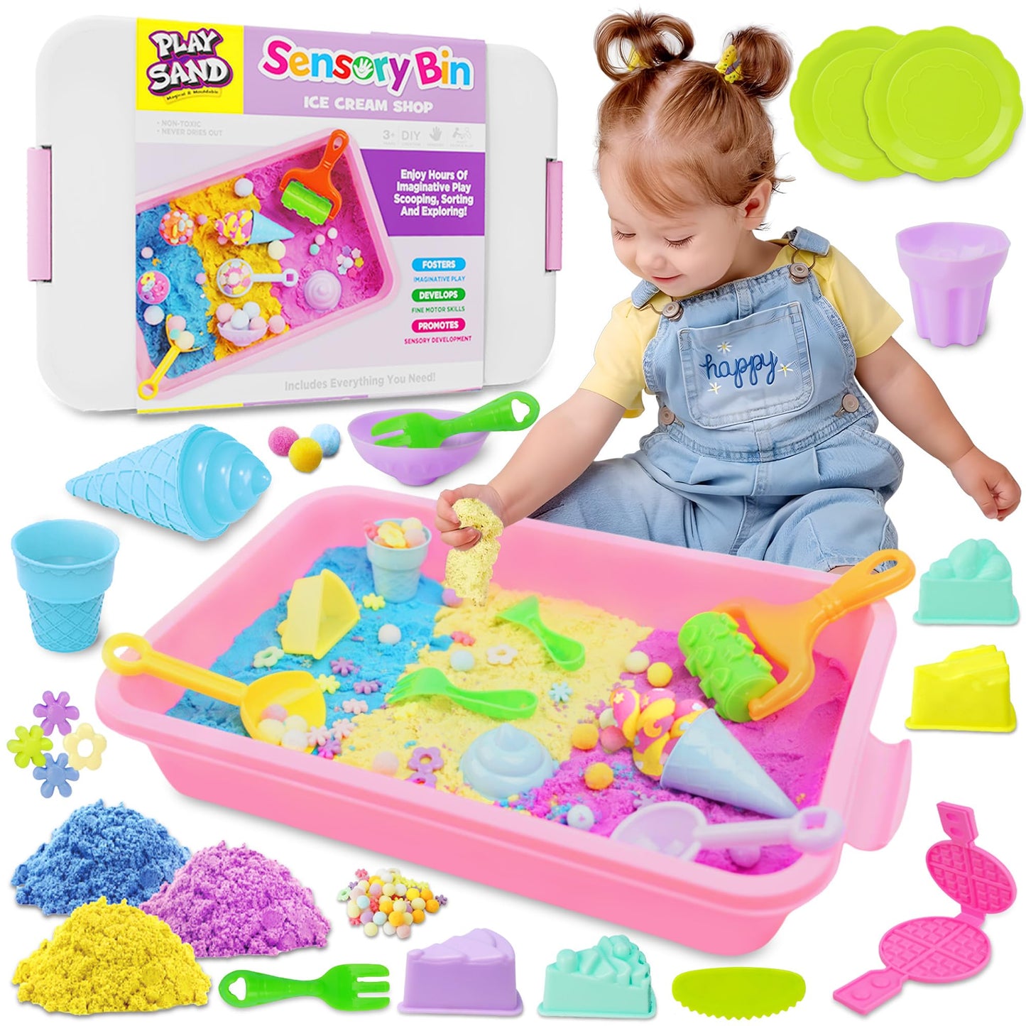 SMILESSKIDDO Sensory Bin: Baking & Ice Cream Kit with 3.3 lb Play Sand