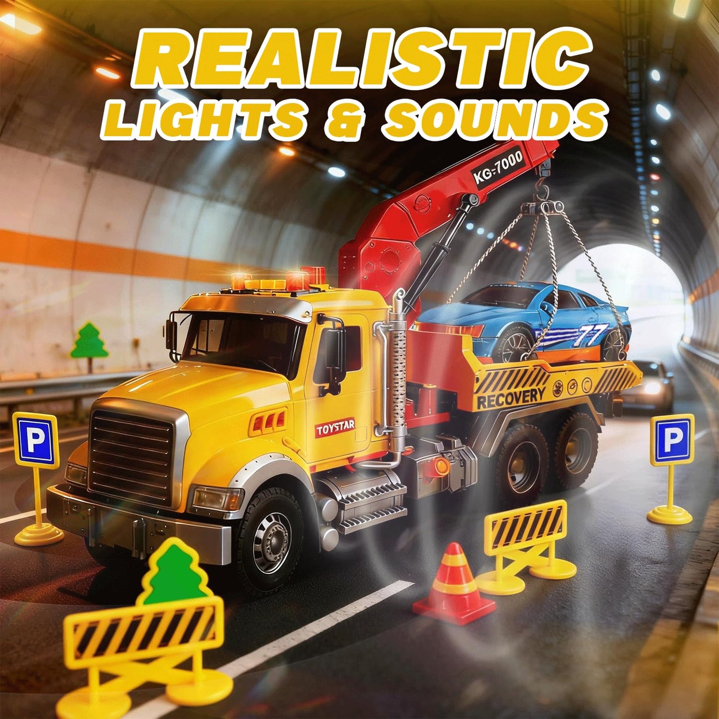 SMILESSKIDDO 1:12 Friction-Powered Tow Truck Toy with Lights & Sounds for Ages 3–6