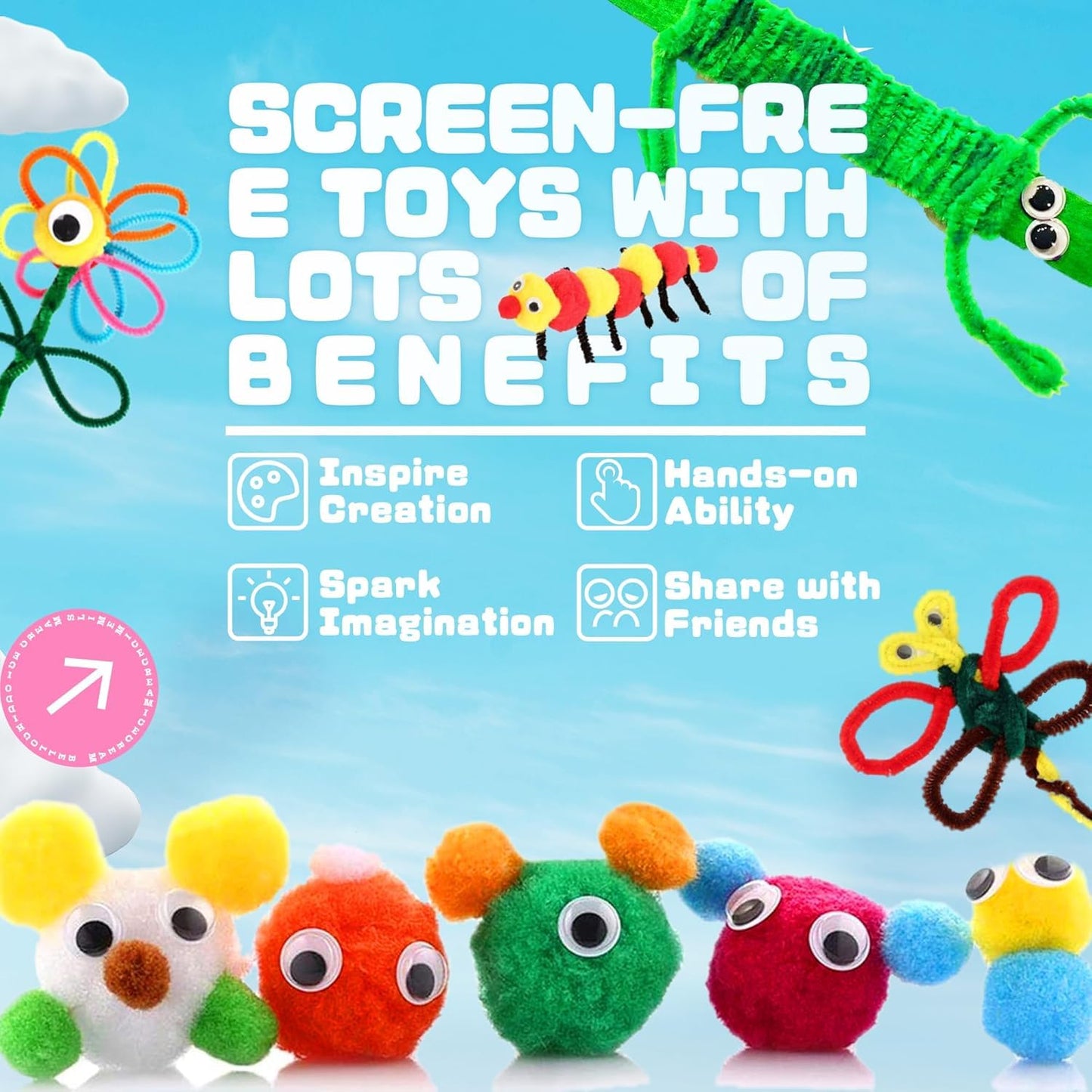 SMILESSKIDDO Kids Arts & Crafts Kit — 1000+ Pieces, Portable 3-Layer Storage Box, Gift for Ages 4-8