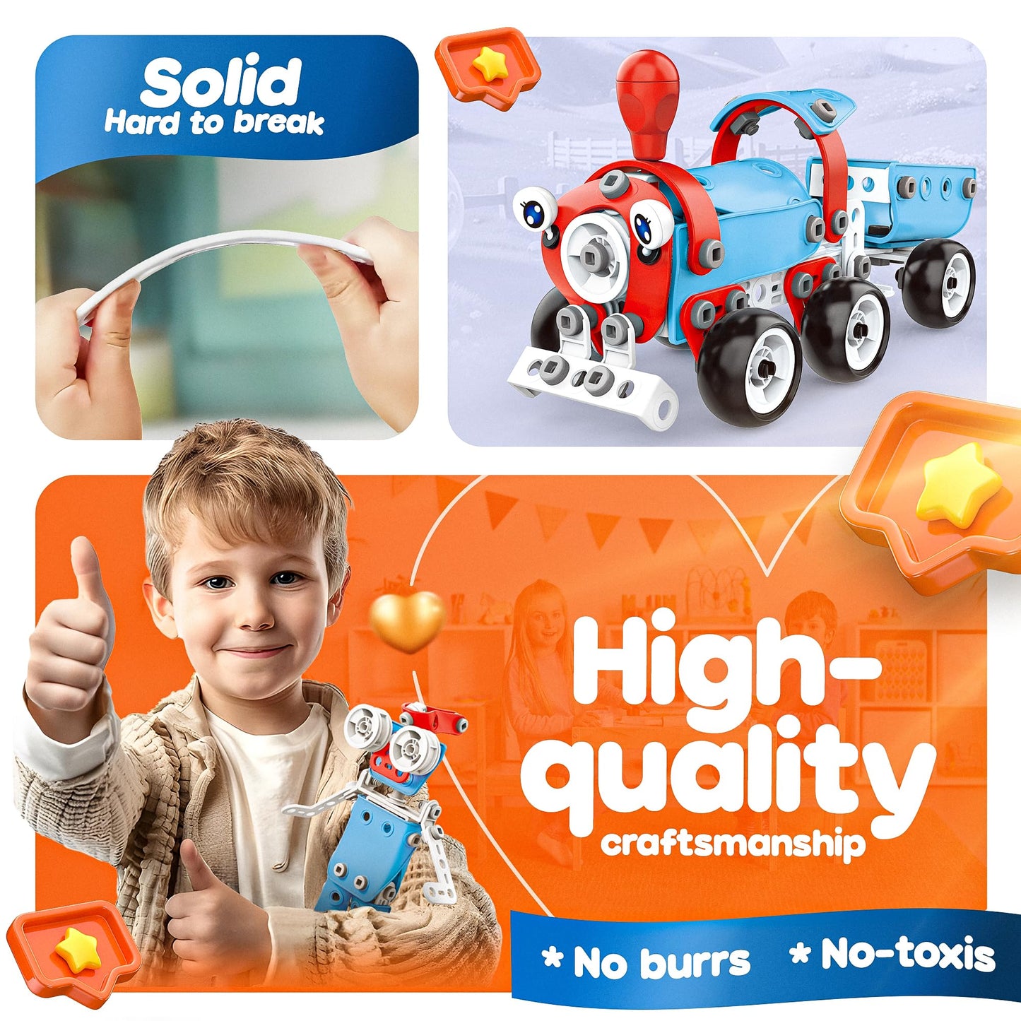 SMILESSKIDDO STEM Kits: 6-in-1 142-Piece Educational Building Blocks for Kids 5+