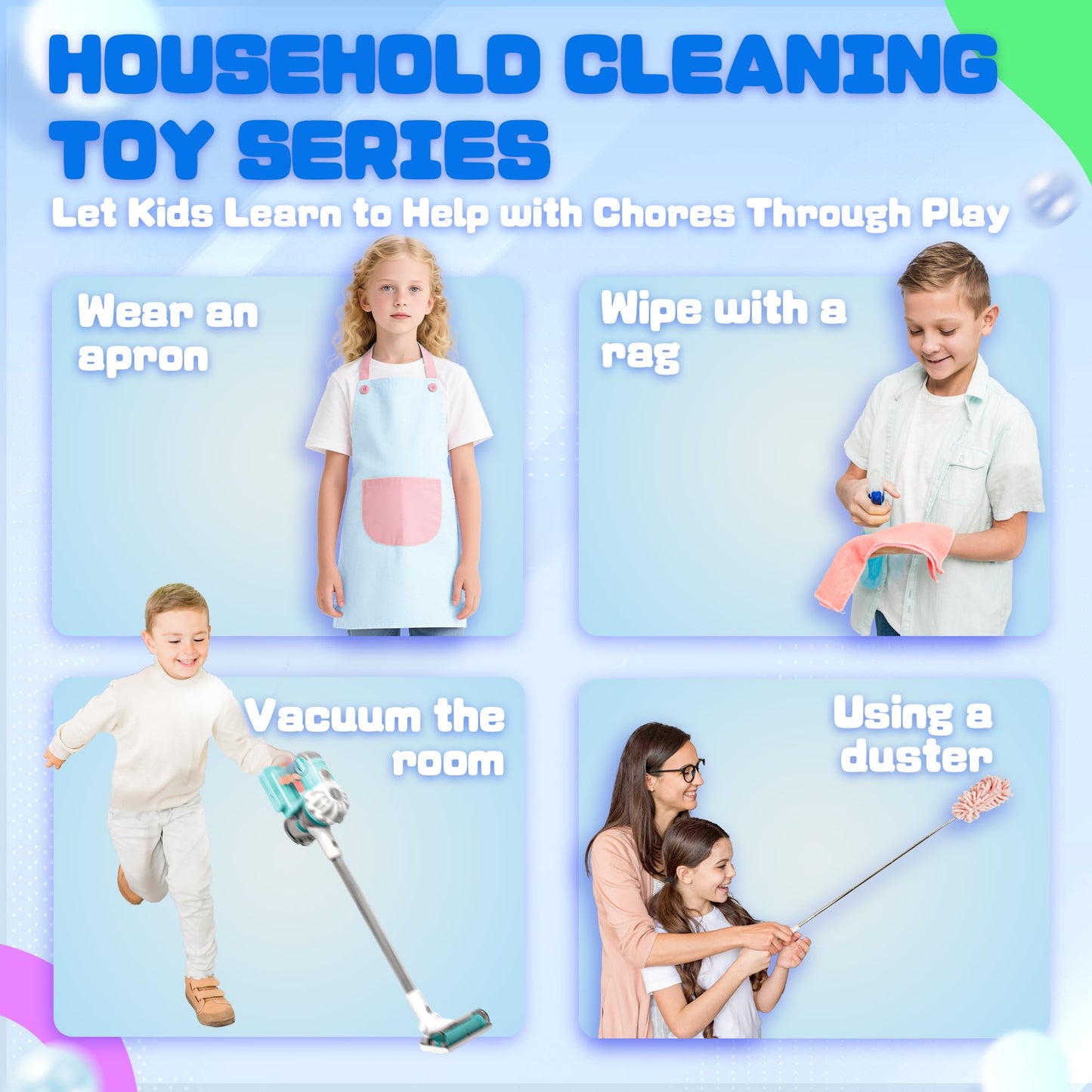 SMILESSKIDDO 3-in-1 Kids Vacuum with Real Suction | Toy Cleaning Set