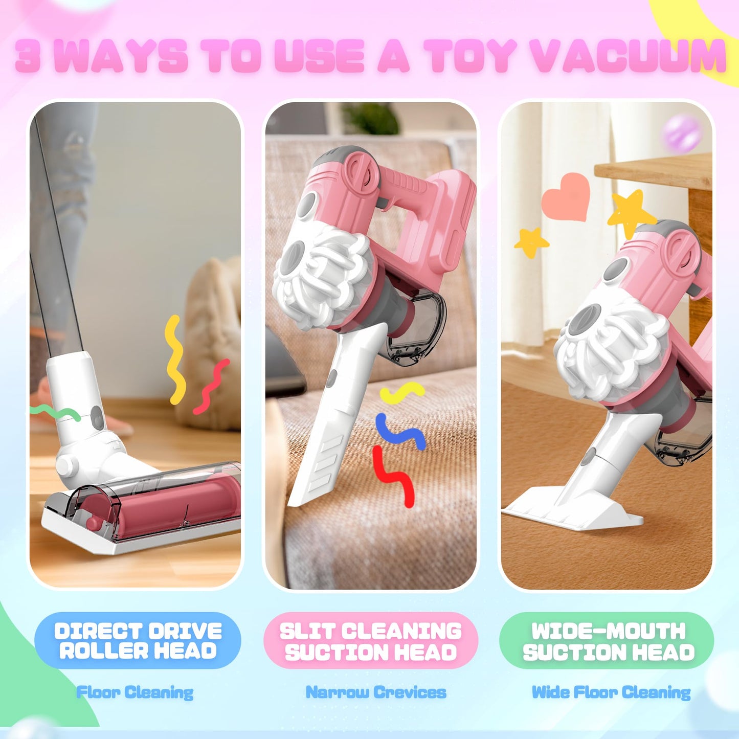 SMILESSKIDDO Kids Vacuum: 3-in-1 Real-Suction Toy with Apron & Accessories