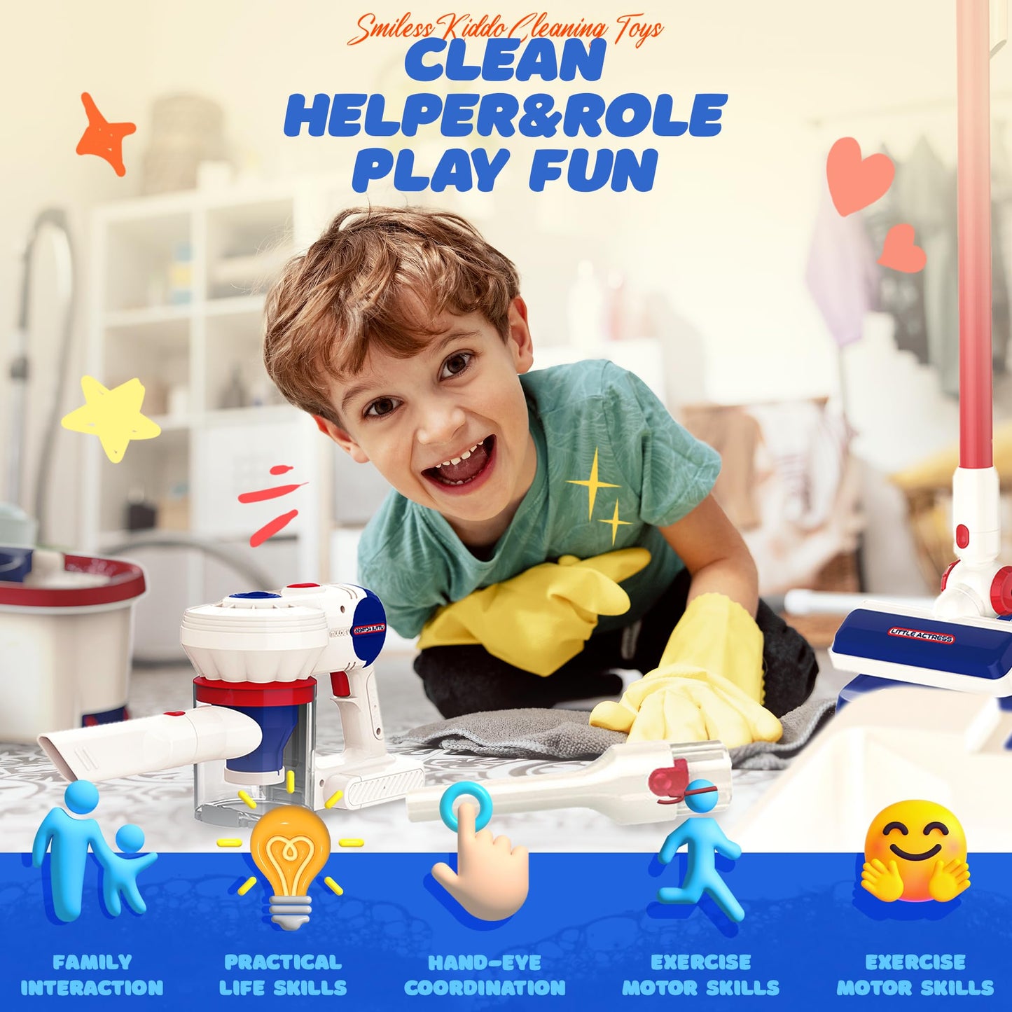 SMILESSKIDDO Kids Vacuum That Really Works – 3-In-1 Suction Toy for Toddlers