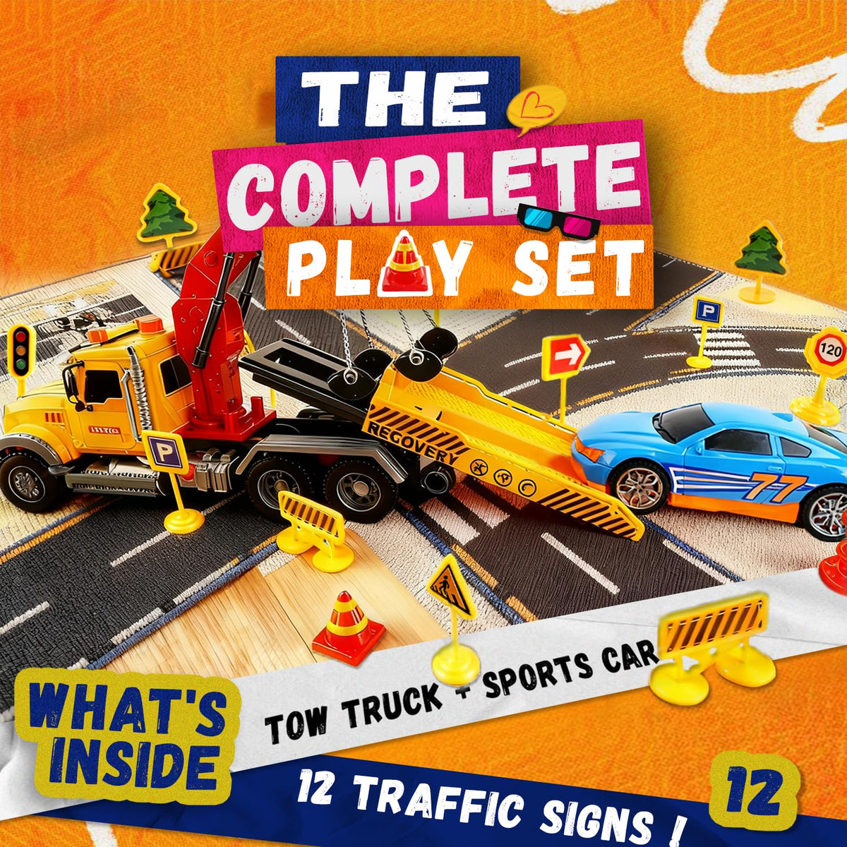 SMILESSKIDDO 1:12 Friction-Powered Tow Truck Toy with Lights & Sounds for Ages 3–6
