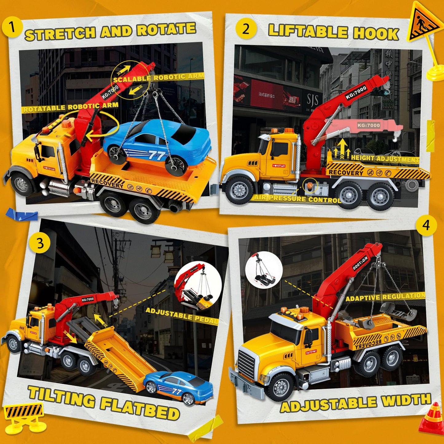 SMILESSKIDDO 1:12 Friction-Powered Tow Truck Toy with Lights & Sounds for Ages 3–6