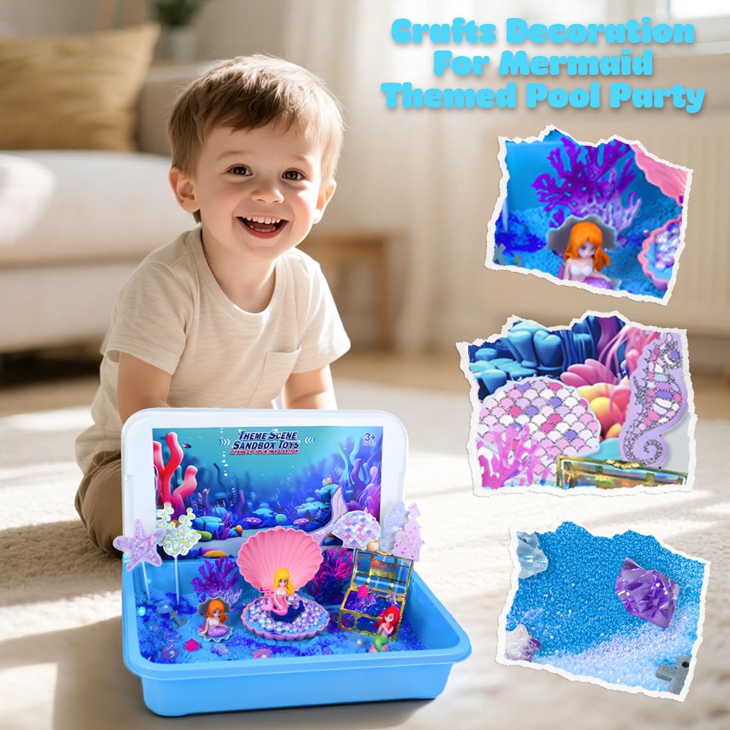 SMILESSKIDDO Ocean Sensory Bin Kit – Blue Sand & Mermaid Toys