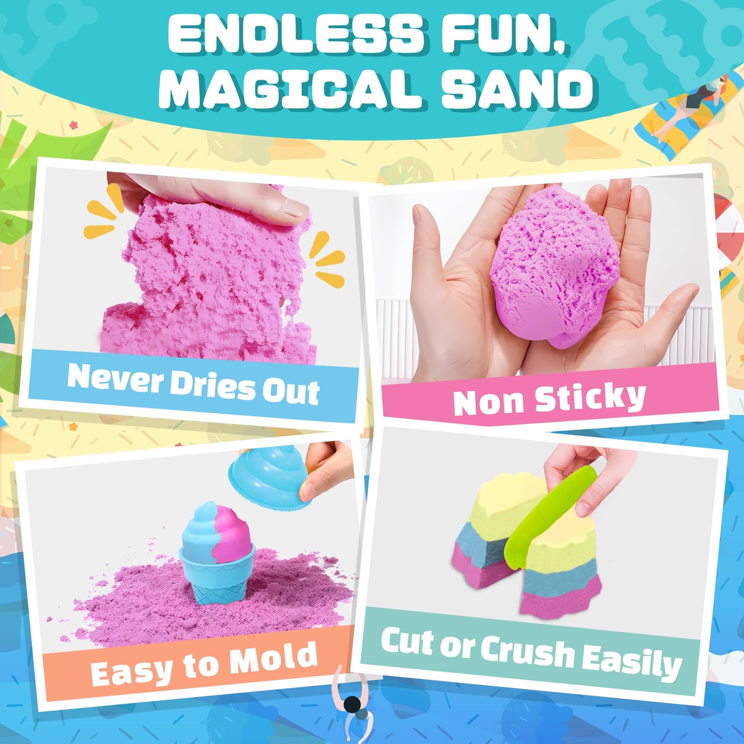 SMILESSKIDDO Sensory Bin: Baking & Ice Cream Kit with 3.3 lb Play Sand