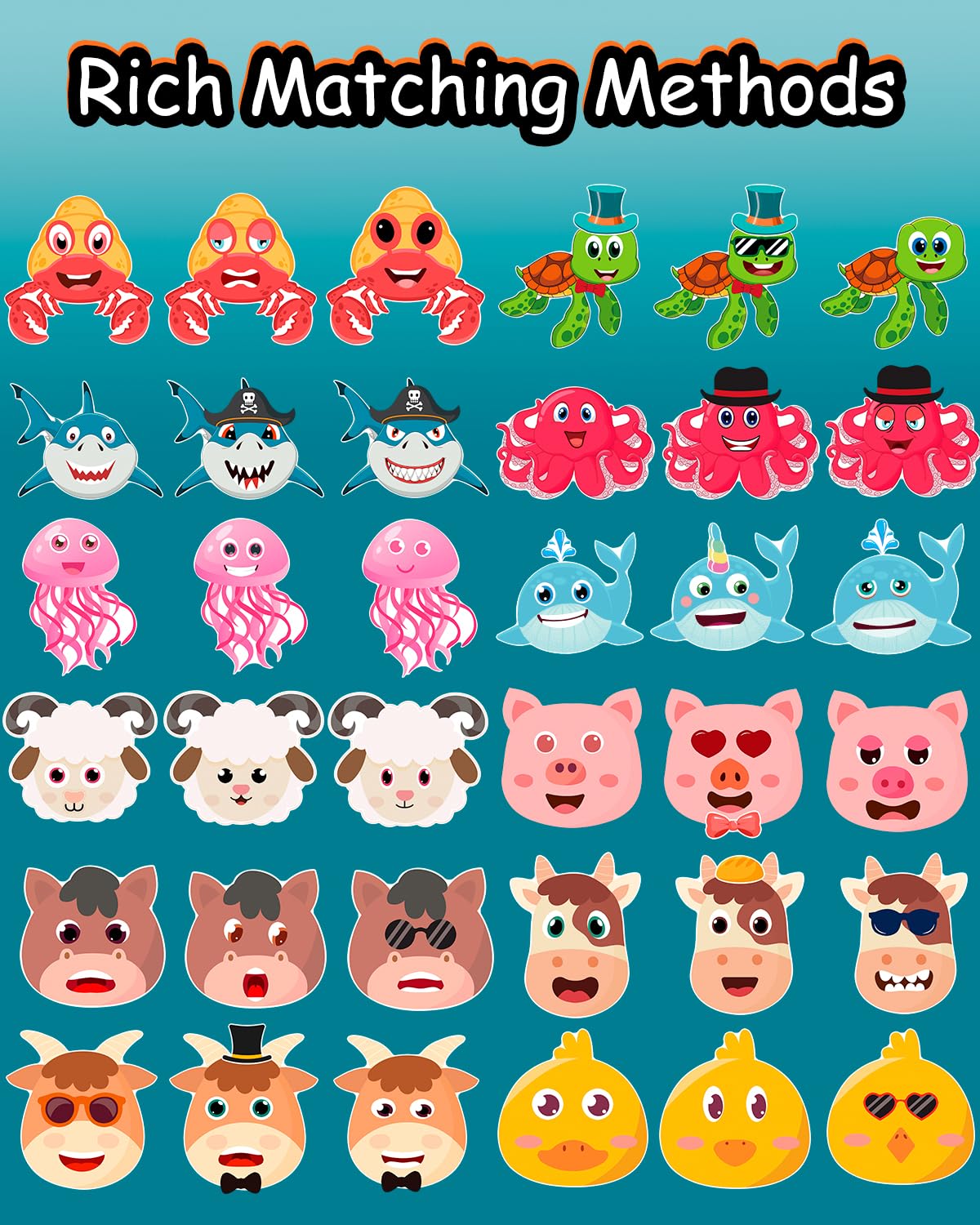 SmilinFit 36 Sheets Kids Stickers — Farm & Sea Animals for Parties, Crafts