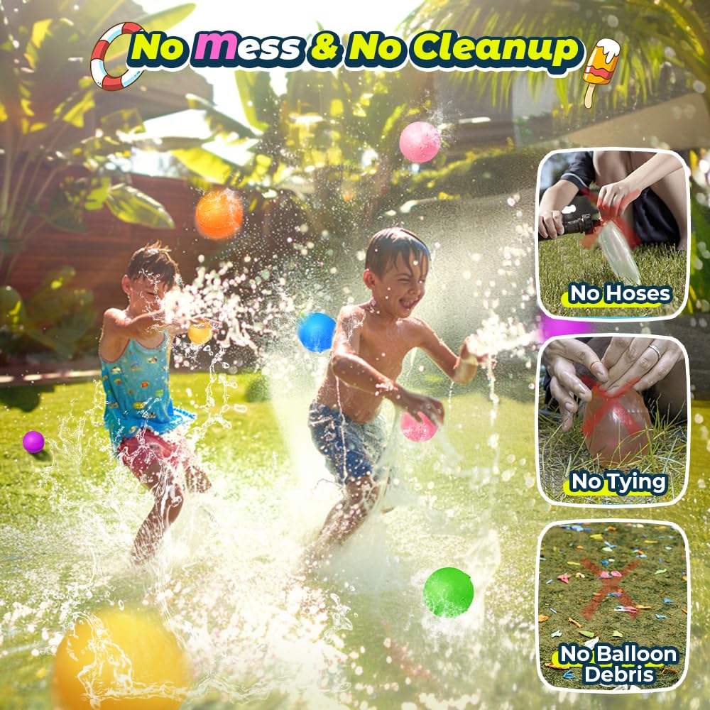 Smirodi 16Pcs Reusable Water Balloons for Kids – Magnetic Quick-Fill Outdoor Water Toys