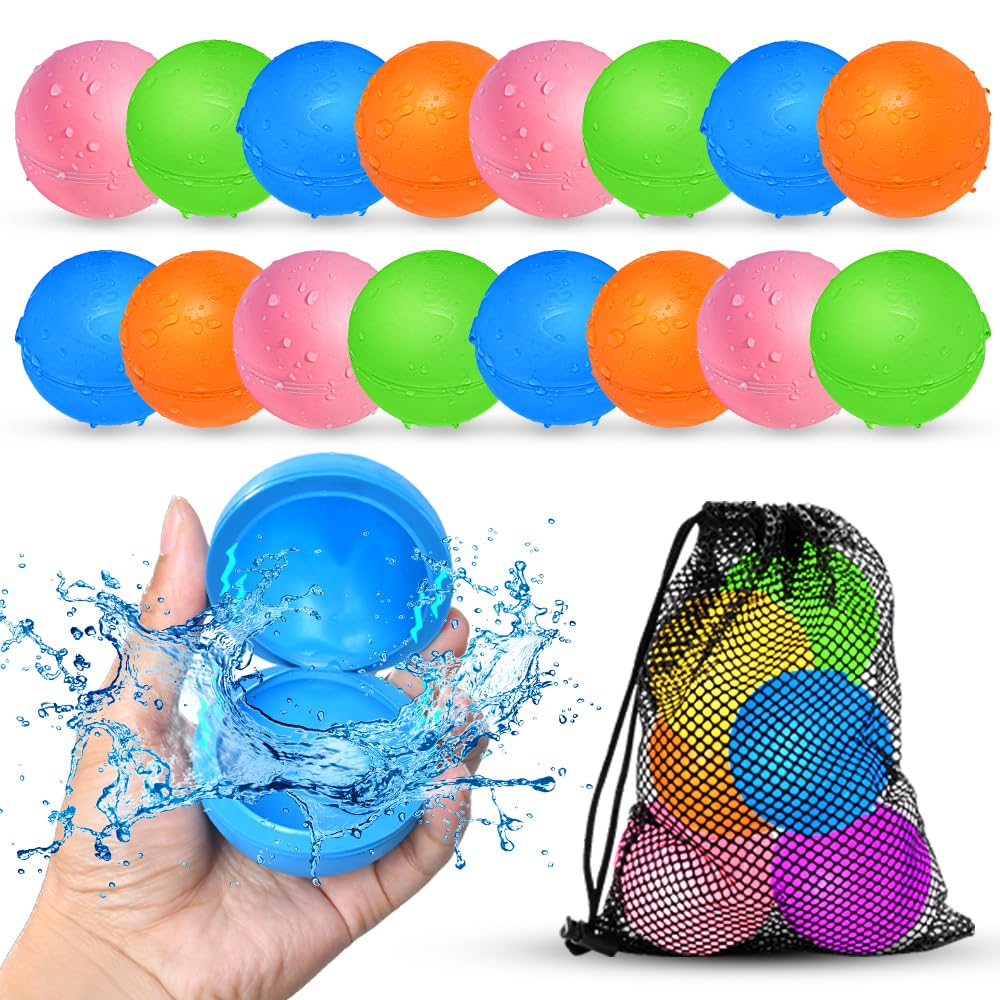 Smirodi 16Pcs Reusable Water Balloons for Kids – Magnetic Quick-Fill Outdoor Water Toys